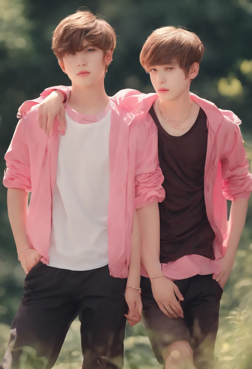 ((Beauty,siblings,male people,twinks,shoun,pinkcolor,Standing,))