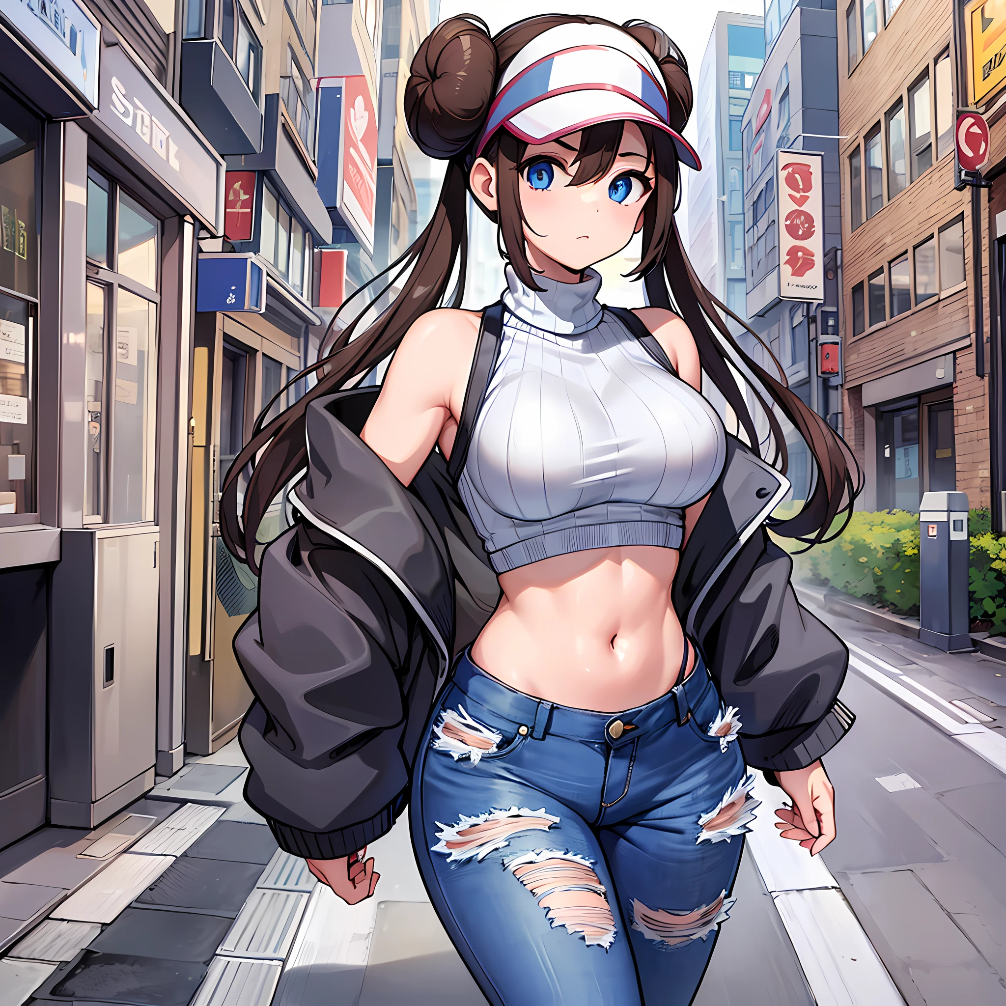 maternal smile, blushing, Pompones, uniform, crop top, midriff skirt, miniskirt, crop top overhang, clothes lift, large, sweat, thick thighs, (huge chest 1.5), cheerleader uniform, wet clothes, semi-transparent clothing, erect nipple under clothes, high ponytail, visible underwear, micro thong, (high thong), (standing on one leg), masterpiece, best quality,  Very detailed