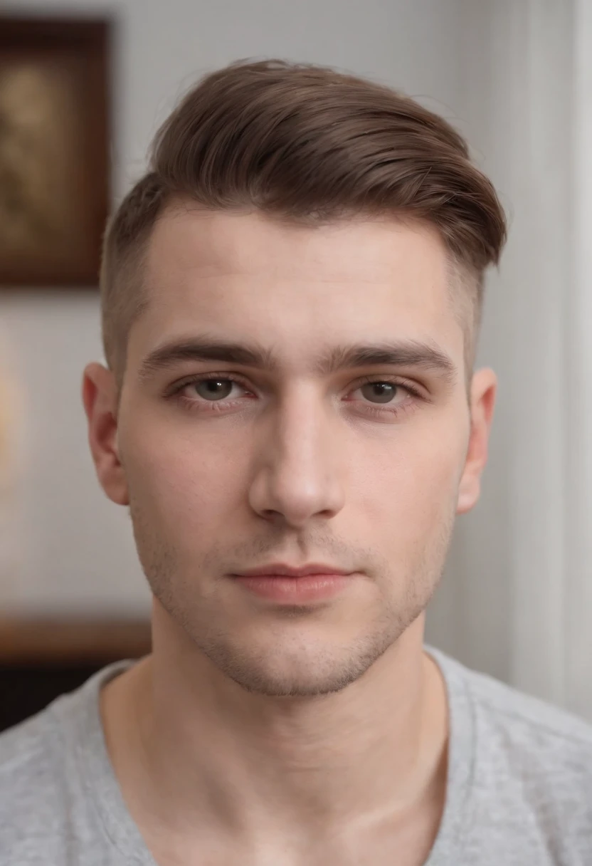 1homme, age 20 years, 8K UHD, DSLR, grain de film, Photorealistic painting, dans un salon, ((Autoportrait de la face avant)), ((Gros visage, Gros homme)), ((Side Shaved Haircut)), 24 mm, (((mise au point nette:1.5))), (((Sharpening Depth:1.5))), (Fotorrealista:1.5), (texture de la peau:1.38), cinematic, Hiperdetalhado,