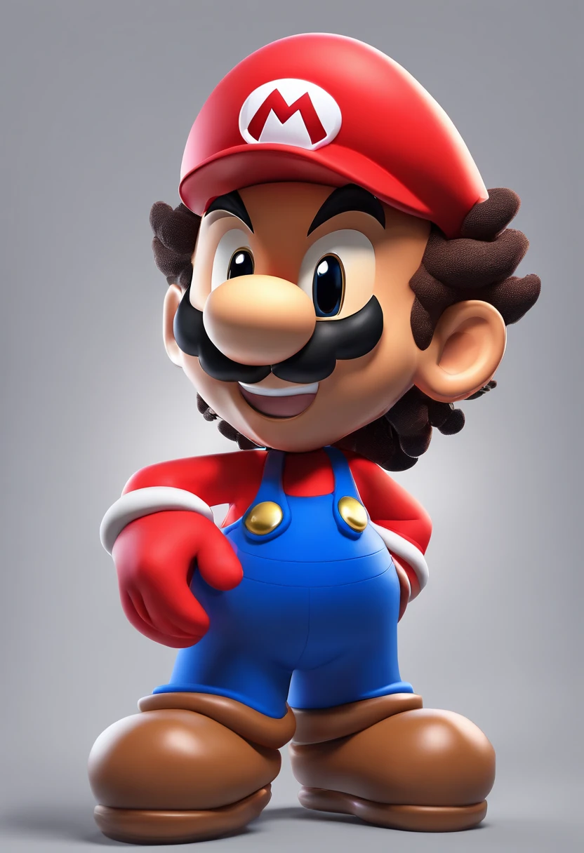 (Black man with dreads), character design, Nintendo Super Mario, (brown eyes, red hat, red suit, blue suspenders, white gloves, )super cute blind box style, chibi, full body, exaggerated expressions and actions, clean background, bright iridescent highlights, studio lighting, atmospheric lighting, with exquisite texture, high detail, high resolution, c4d, 3D, Blender, 8k, best quality, ultra high definition