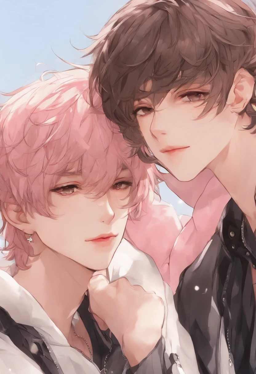 ((Beauty,siblings,male people,Beautiful fece,twinks,shoun,pinkcolor,Anime style,Detailed to the smallest detail,2guys))