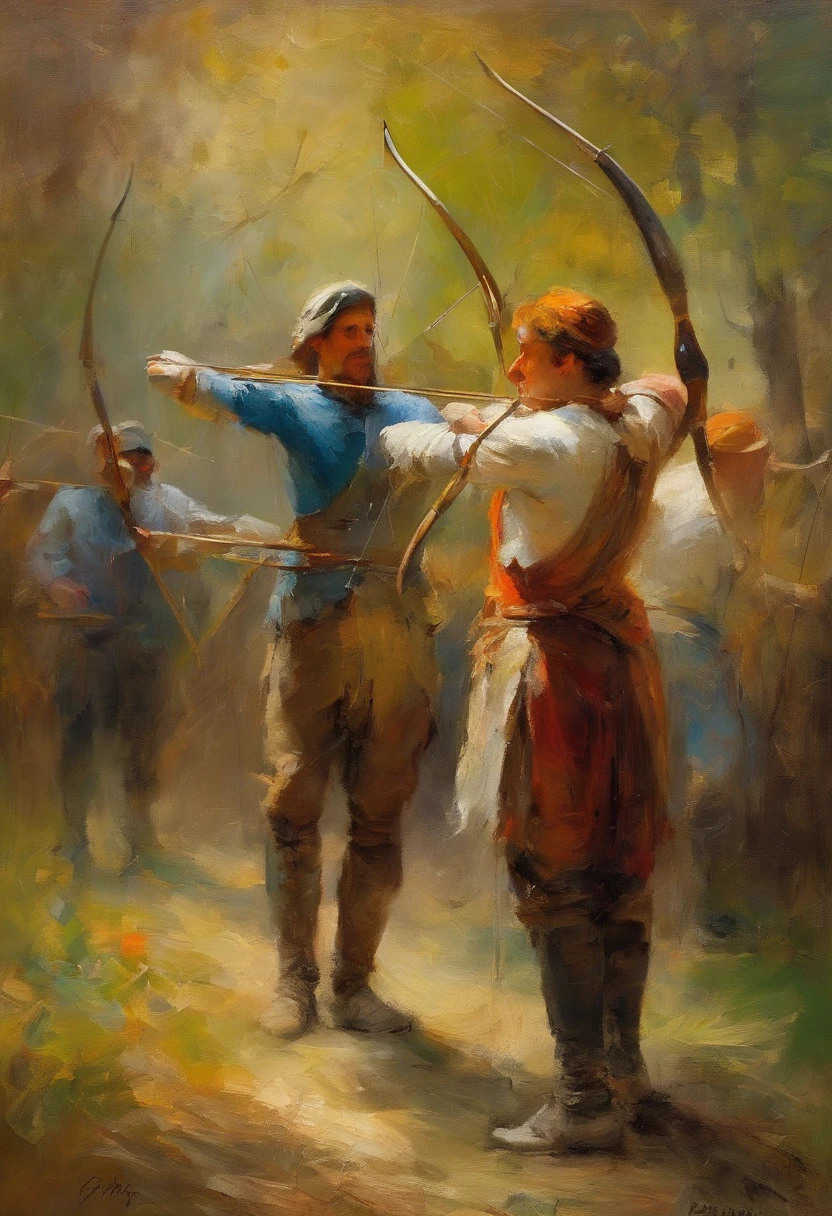 Archery scene in Turner style