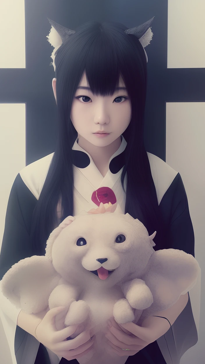japanese girl surrounded by monsters