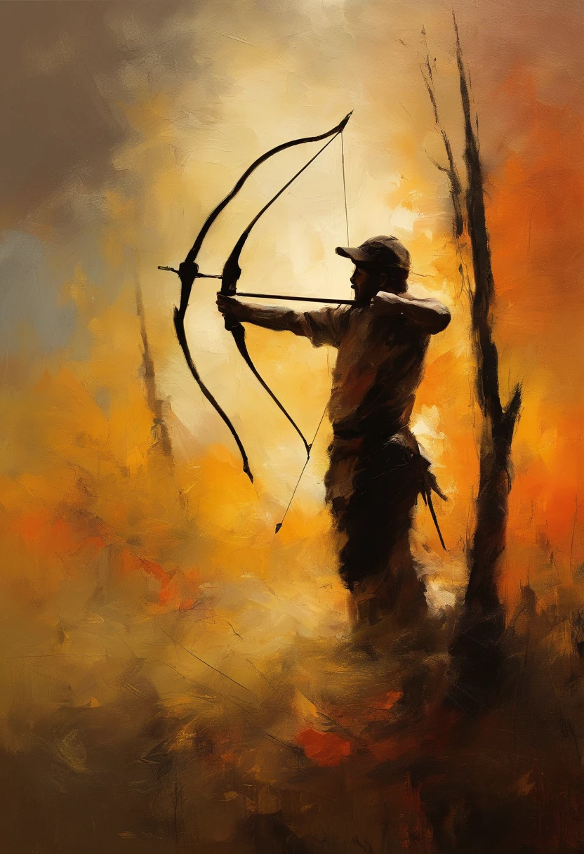 Archery scene in Turner style. Silouette ombre