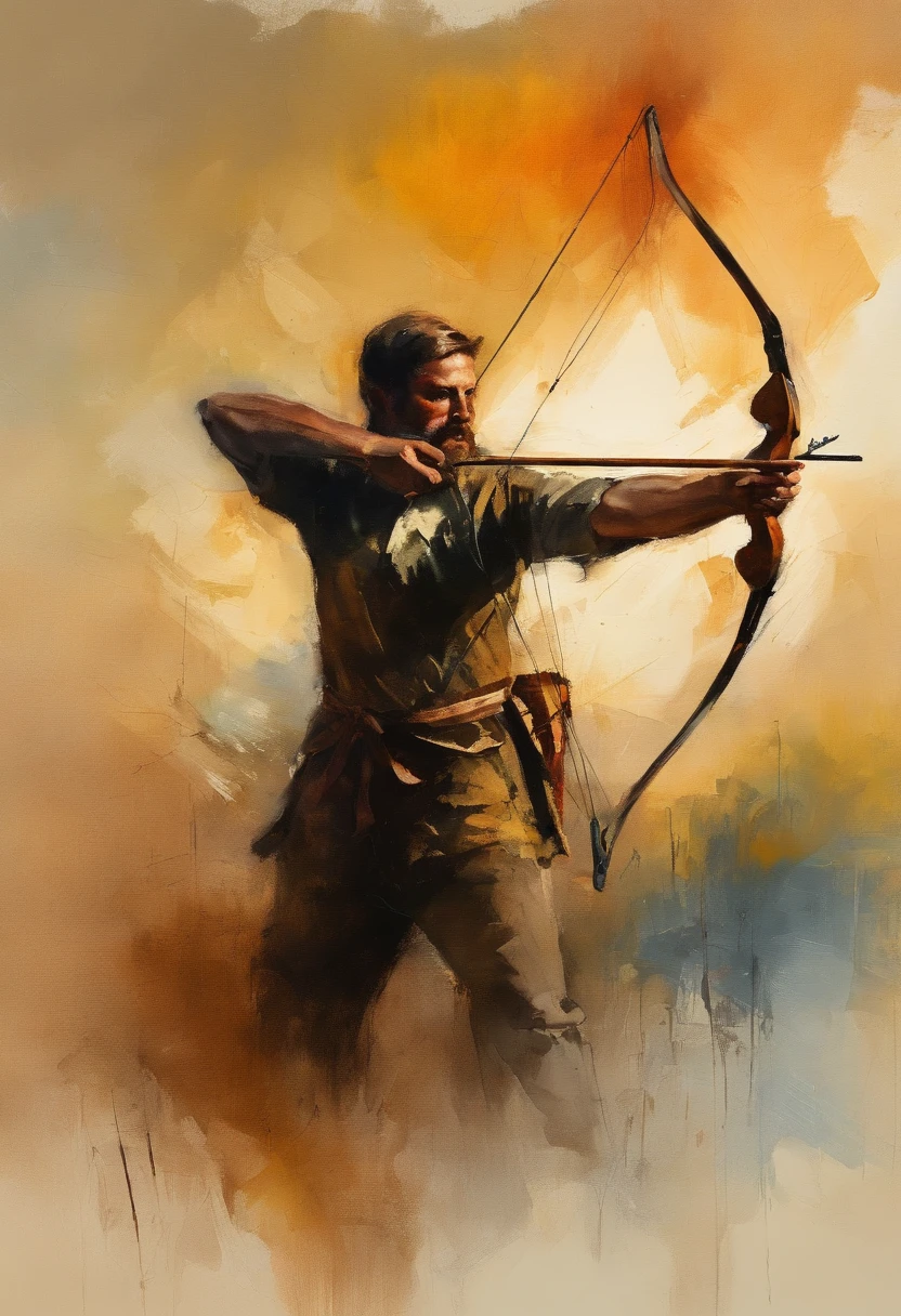 Archery scene in Turner style. Silouette ombre