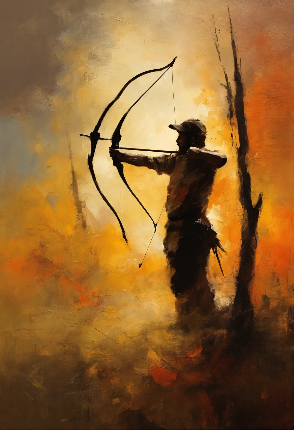 Archery scene in Turner style. Silouette ombre