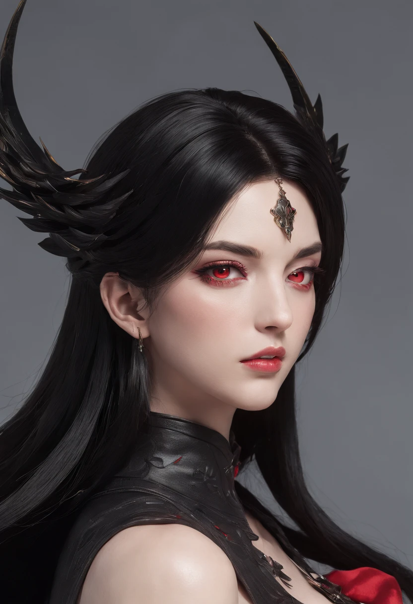 Anime girl with black hair and red eyes in a black dress, black - haired mage, :14 80s anime style, the goddess hera looking angry, the goddess artemis smirking, evil sorcerer, anime style character, portrait knights of zodiac girl, Portrait of Tifa Lockhart, supervillain sorceress witch, anime in fantasy style