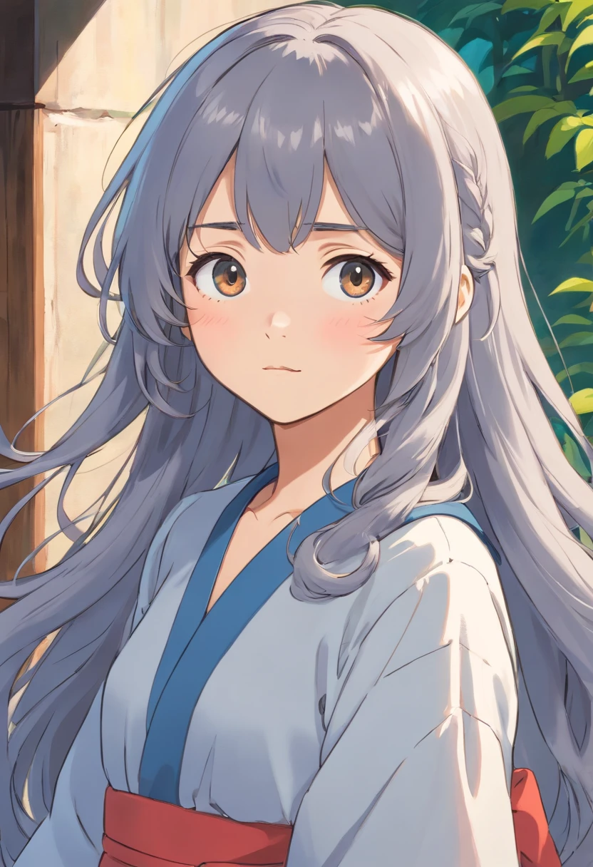 petite girl, gray hairs, long curls, Long bangs, Neck-length bangs, bangs between the eyes