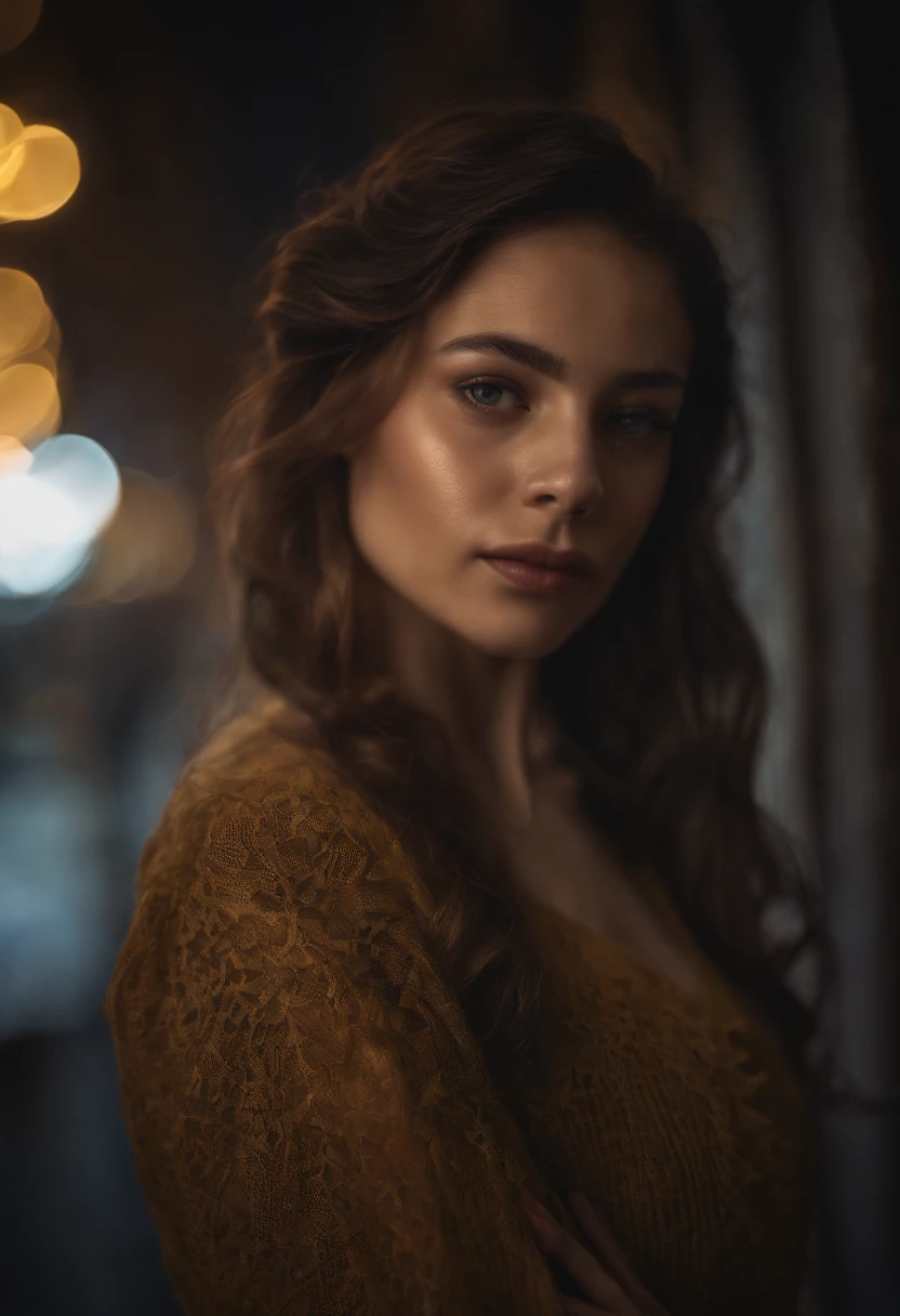 de pele escura com cabelo subcortado, Ilustrado por Aoiro Studio e Masaaki Komori, hiper detalhado, neon lights, Cinematic lighting, pintura fosca, illustrated in an oil painting style, trending on ArtStation, contemporary art, surrealist and dreamlike atmosphere.