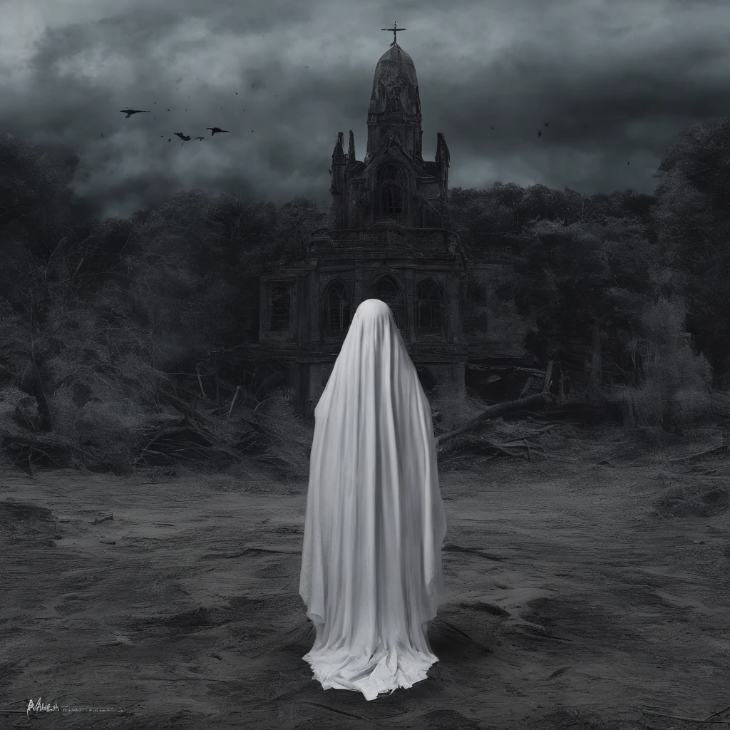 the female kuntilanak ghost grinned frighteningly, her eyes were sharp red full of revenge, her face was deathly pale, her long white shabby clothes covered her entire legs, her very long hair was messy, she didn't touch the ground, she flew 2 meters above the burial ground.
