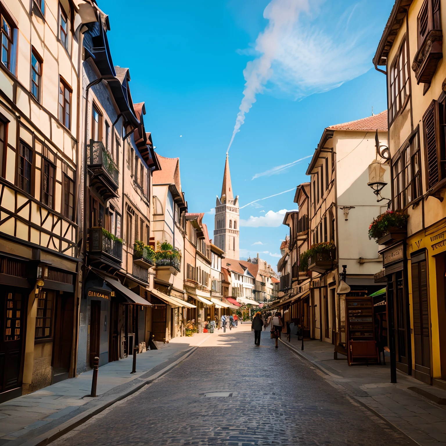 Historic Center、European-style architecture、Medieval European Streets、Fantasia、steampunc、Hyper Beautiful Sky、8K