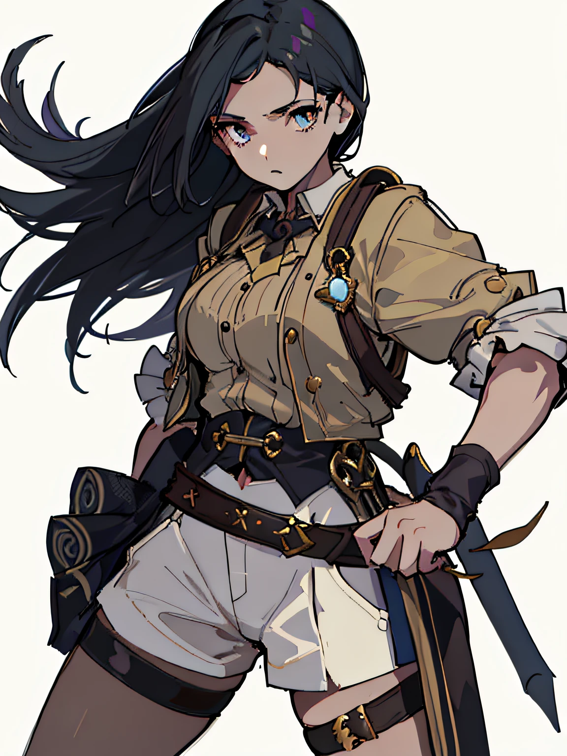 1girl, reference sheet, Tenue assortie, (Feuille de personnage Fantasy, devant, Gauche, Droite, back) Shady. Apparence typique ou de fauteur de troubles. Cheveux noire clair , The Expression of Revenge. yeux noire, Adding to Mysterious Behavior. (Masterpiece:1.2), (Best quality:1.3).
