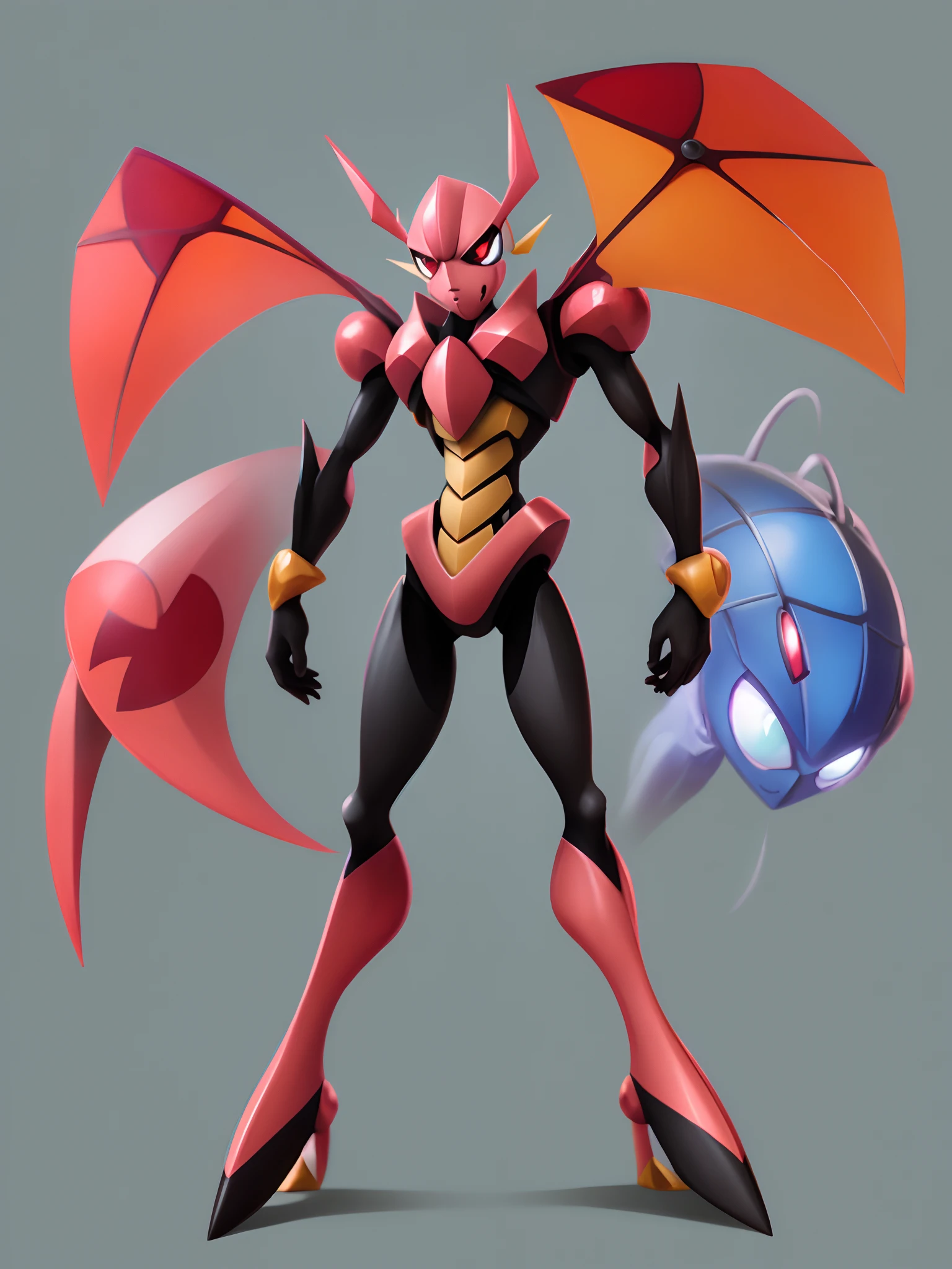 Hot insect shell woman, Guyver style, evil smile, scaraber reploid, bellows tail, cel shade adult animation, alien queen, metroid suit