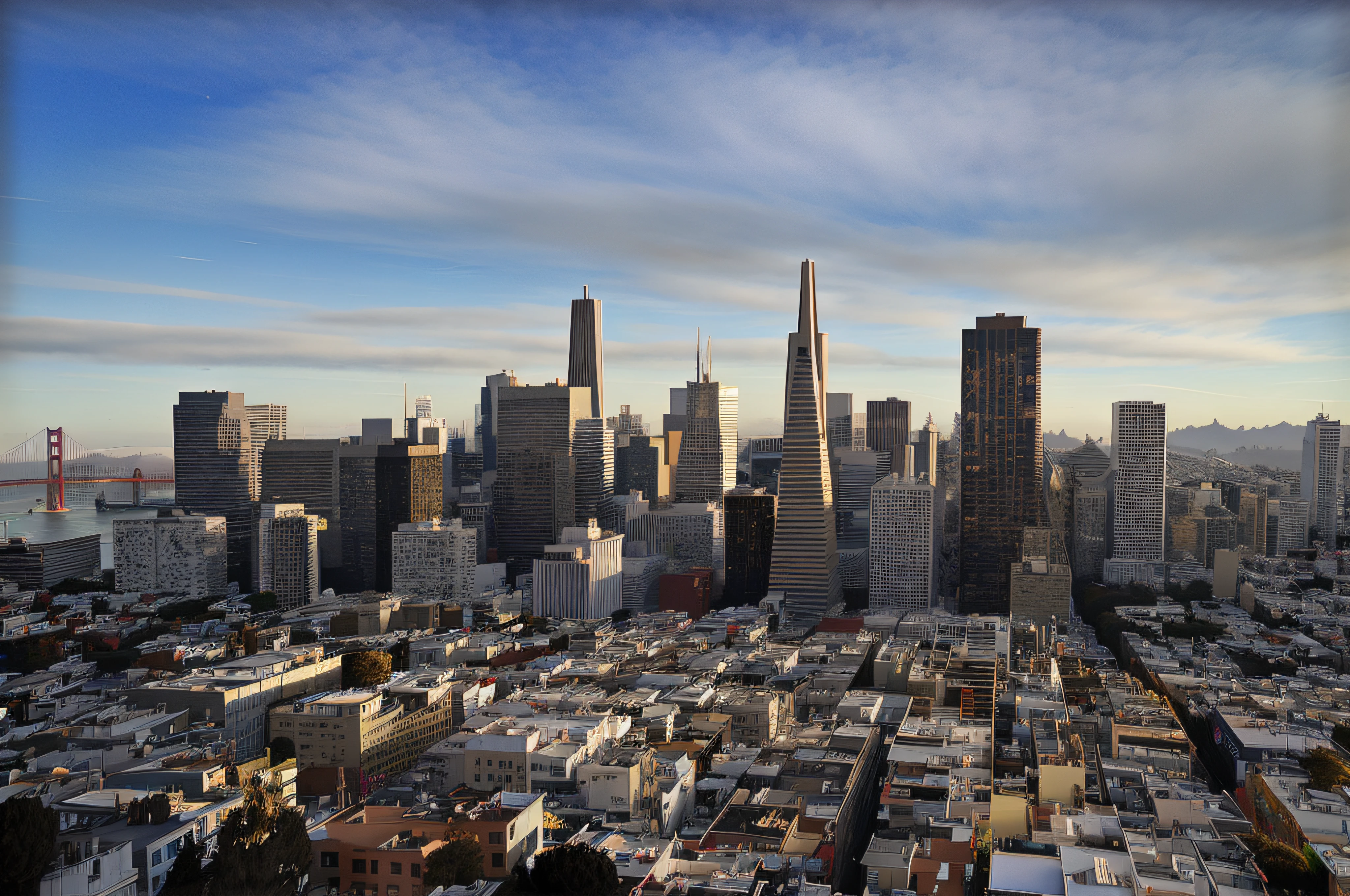 arafficial view of a city with a lot of tall buildings, photograph of san francisco, san francisco, super wide view of a cityscape, skyline, skyline showing, ultra - wide shot, ultra-wide shot, sf, cityscape, busy cityscape, a wide shot, city view, skyline view from a rooftop, city panorama, postprocessed, beautiful cityscape