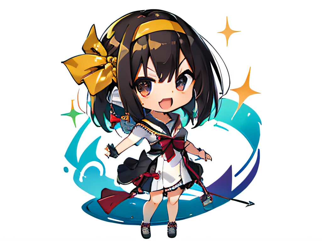 (masutepiece, Best Quality:1), 1girl in, Solo, Chibi, White background,Dark hair