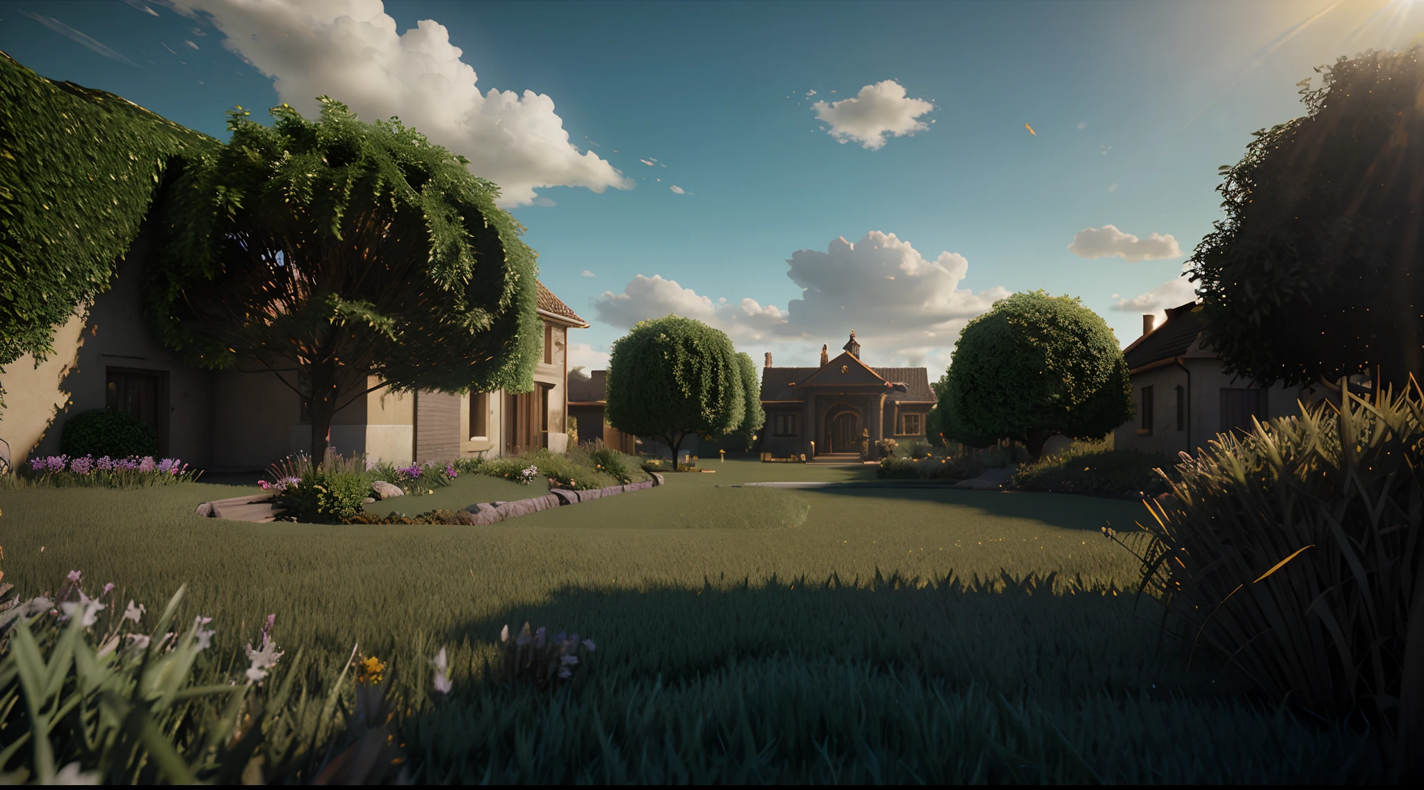 art by Carel Willink, 3d blender render, Renderman, key visual, grass and vegetation, Sunny, dmt, dramatic lighting