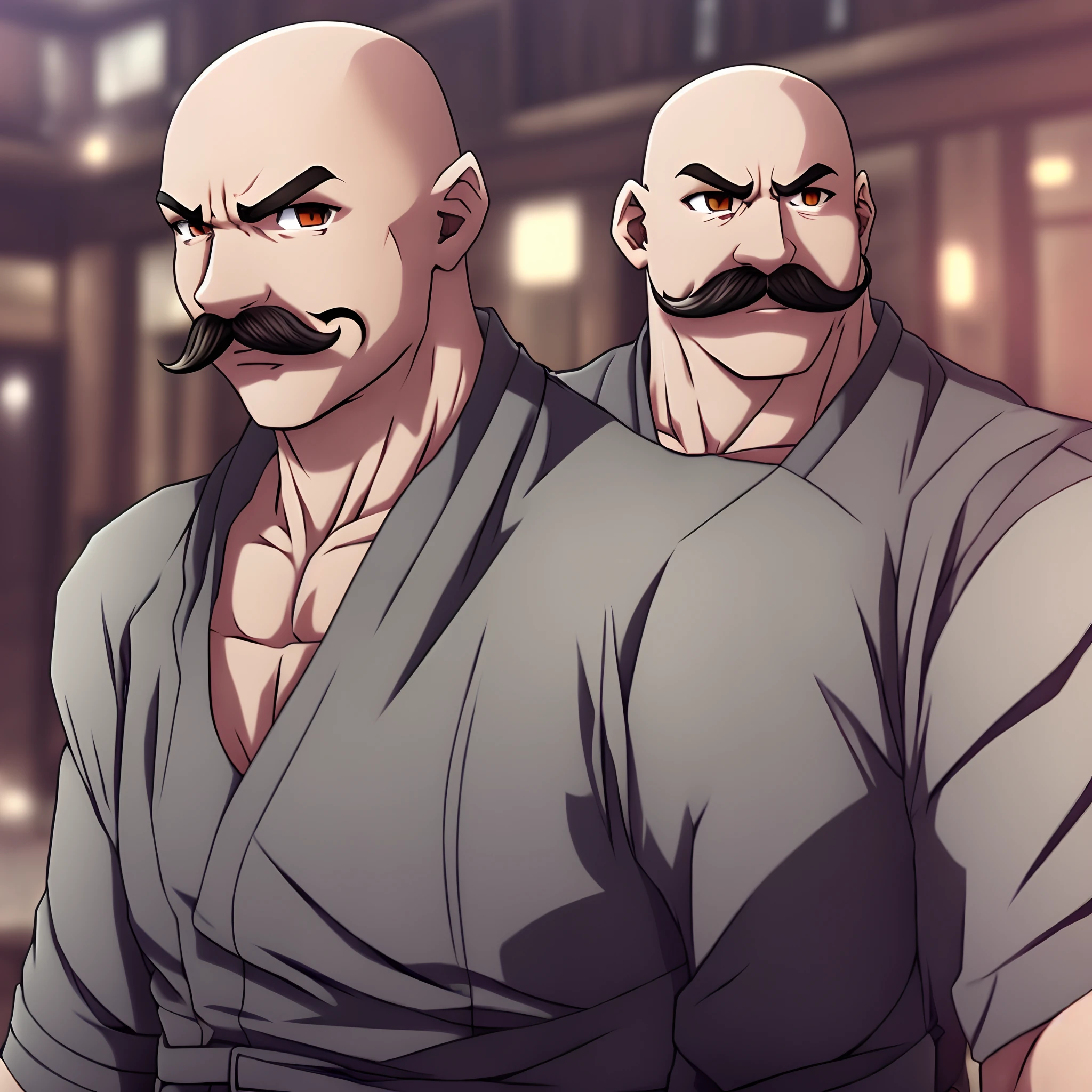 Anime Bald strong man with a mustache