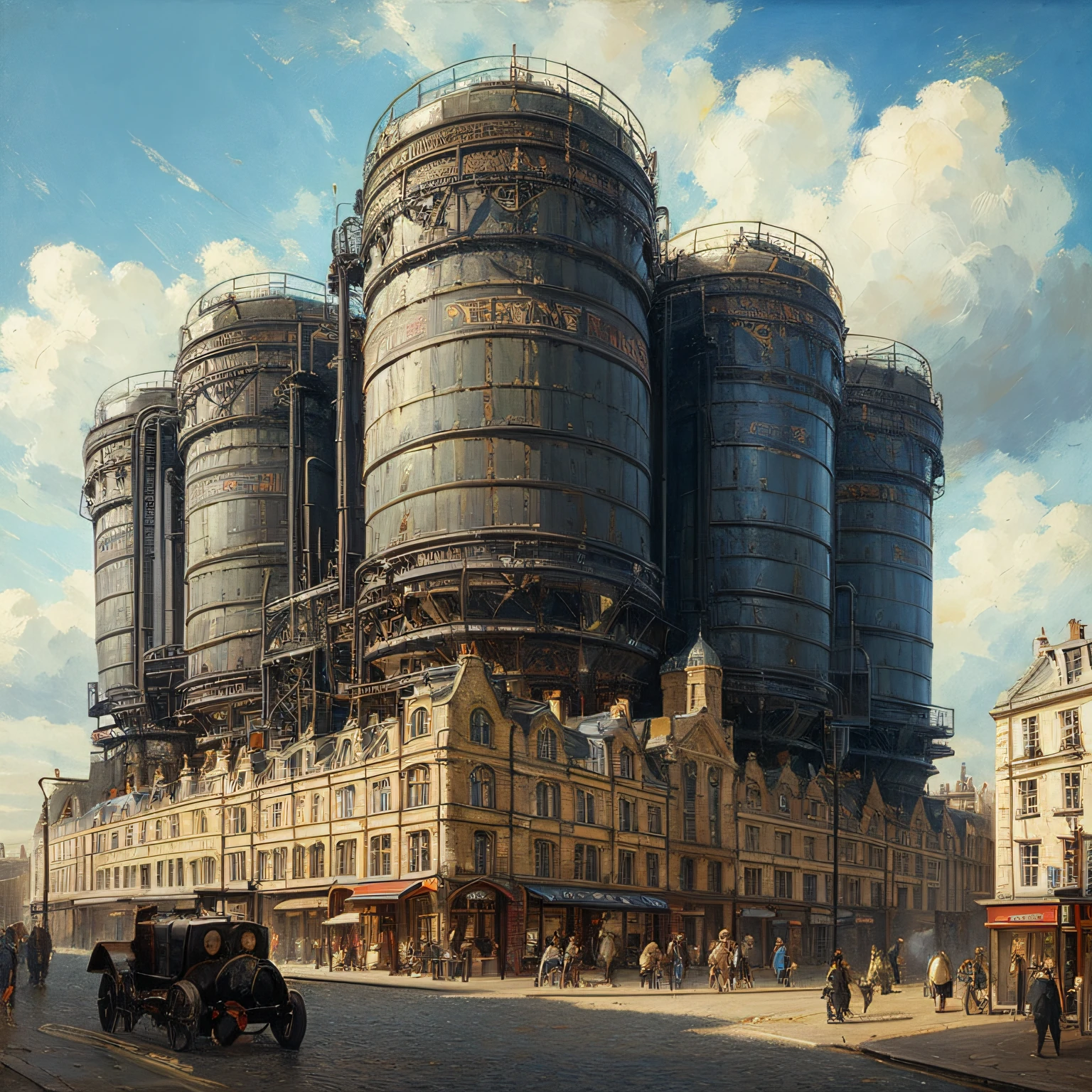 Huge beer tank in London city centre in the nineteenth century, realista, oil-painting