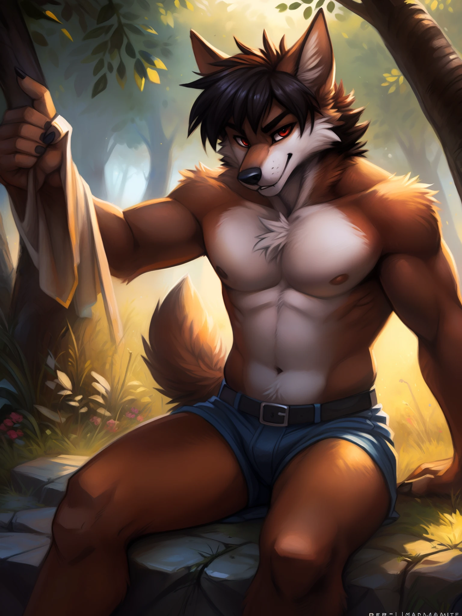 por fluff-kevlar, por Zackary911, por Kenket, por Kilinah, por fluff-kevlar, (Obra maestra), (La mejor calidad), (Antro peludo:1.3, hocico:1.2, Anthro:1.3, peludo:1.2, Solista masculino :1.2), (extremadamente detallado:1.3), (Ojos extremadamente detallados), (Manos extremadamente detallados), (boca extremadamente detallada), (figura atletica, Figura agil), (cuerpo delgado), (pecho plano), (muslos grandes), miembro canino entre las piernas, (ropa espacial extremadamente detallada), (footing, Postura perfecta, happyexpresion), pelo corto, cabello negro, zorro rojo, color de ojos azules, en una nave espacial.