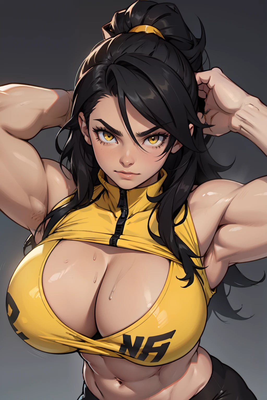 girl huge tits bodybuilder black hair yellow eyes