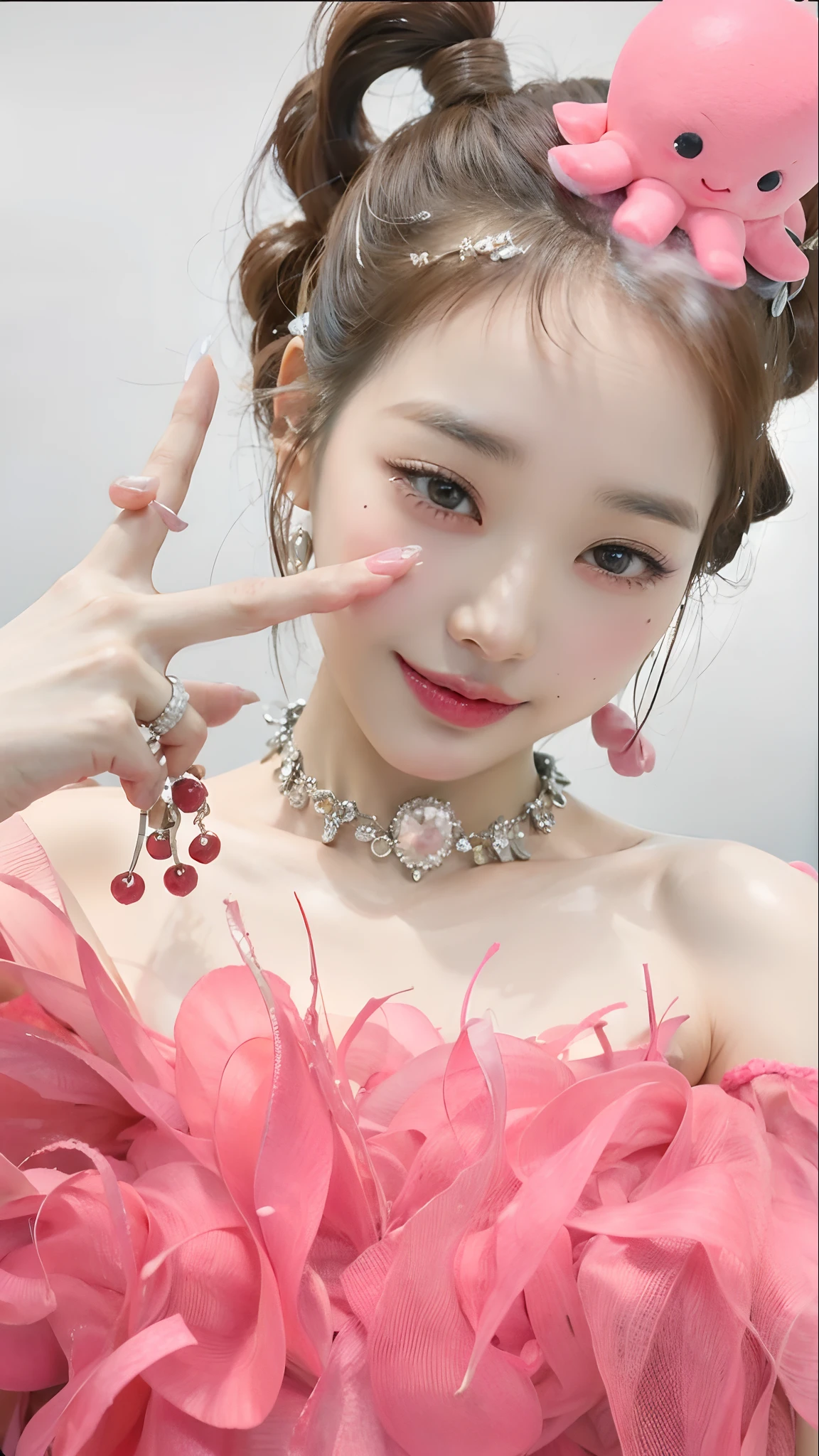 There's a woman in a pink dress and a pink octopus on her head, dilraba dilmurat, Lalisa Manobal, Lalisa Manoban do Blackpink, Cai Xukun, Ruan Jia Lindo!, Sha Xi, wan adorable korean face, Parque Ji-min, Xintong Chen, Jinyoung Canela, 8k)), Yanjun Chengt