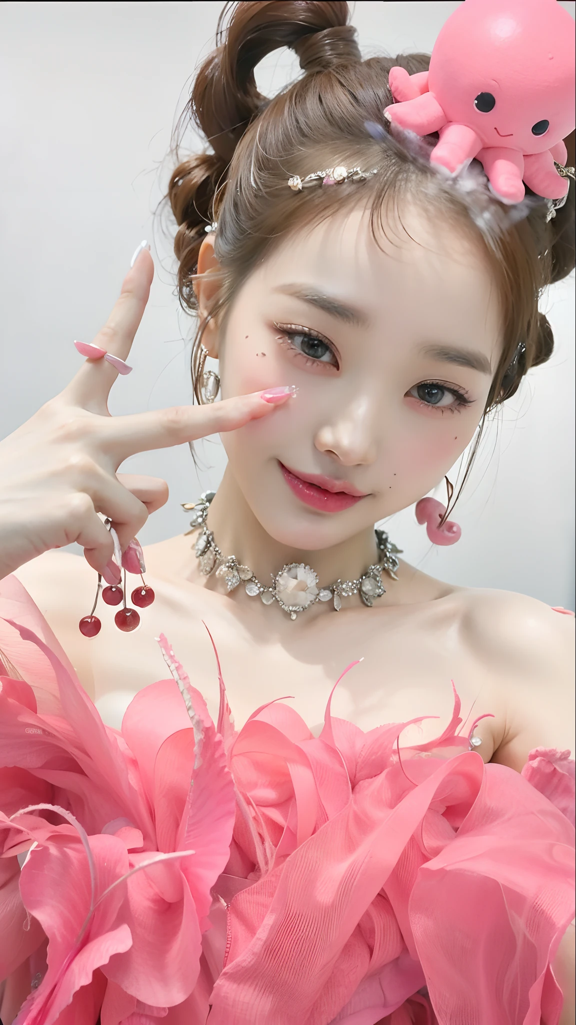 There's a woman in a pink dress and a pink octopus on her head, dilraba dilmurat, Lalisa Manobal, Lalisa Manoban do Blackpink, Cai Xukun, Ruan Jia Lindo!, Sha Xi, wan adorable korean face, Parque Ji-min, Xintong Chen, Jinyoung Canela, 8k)), Yanjun Chengt