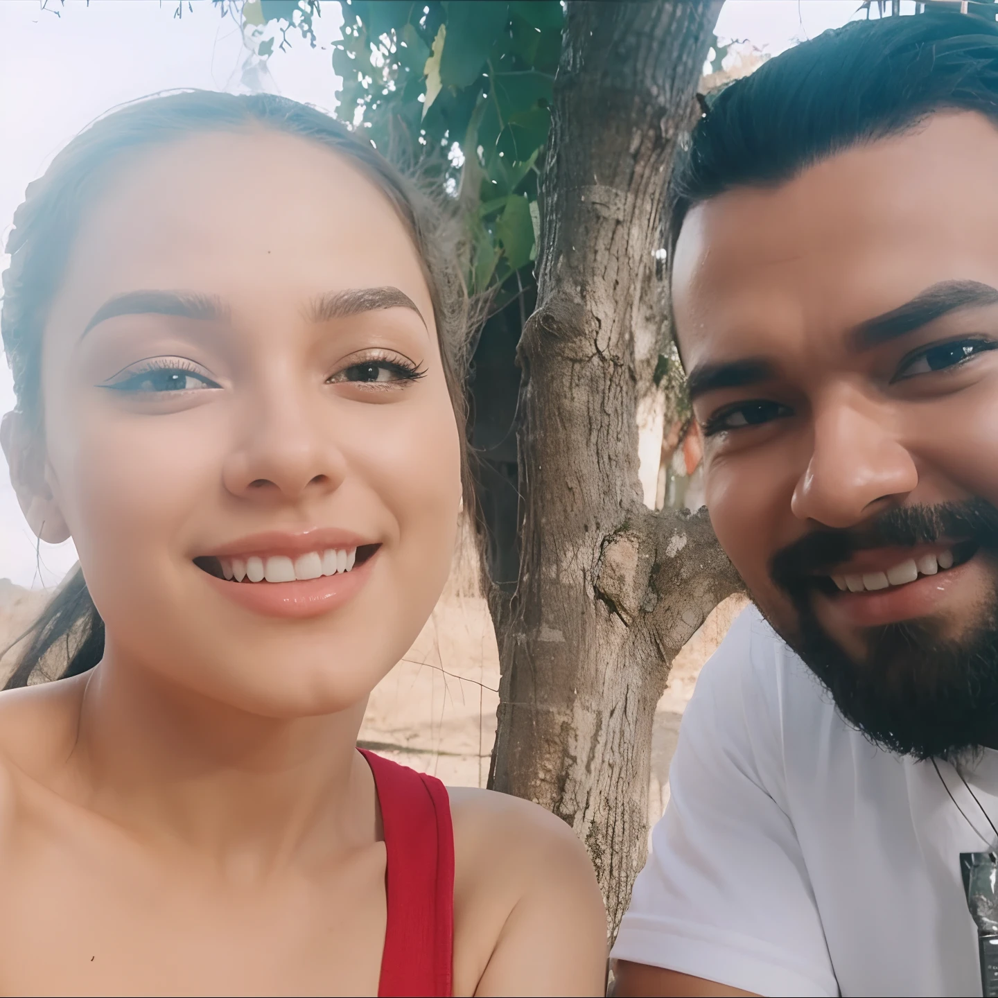 They are posing for a photo in the desert with a pink lip, Lovely couple, imagem de perfil, 4 k post, Postagem 4k, Usando tatuagens shipibo, par, Foto realista, imagem de qualidade muito baixa, Fotografia tirada em 2 0 2 0, Directed by: Nandor Soldier, zigor samaniego, Scandy e Arender