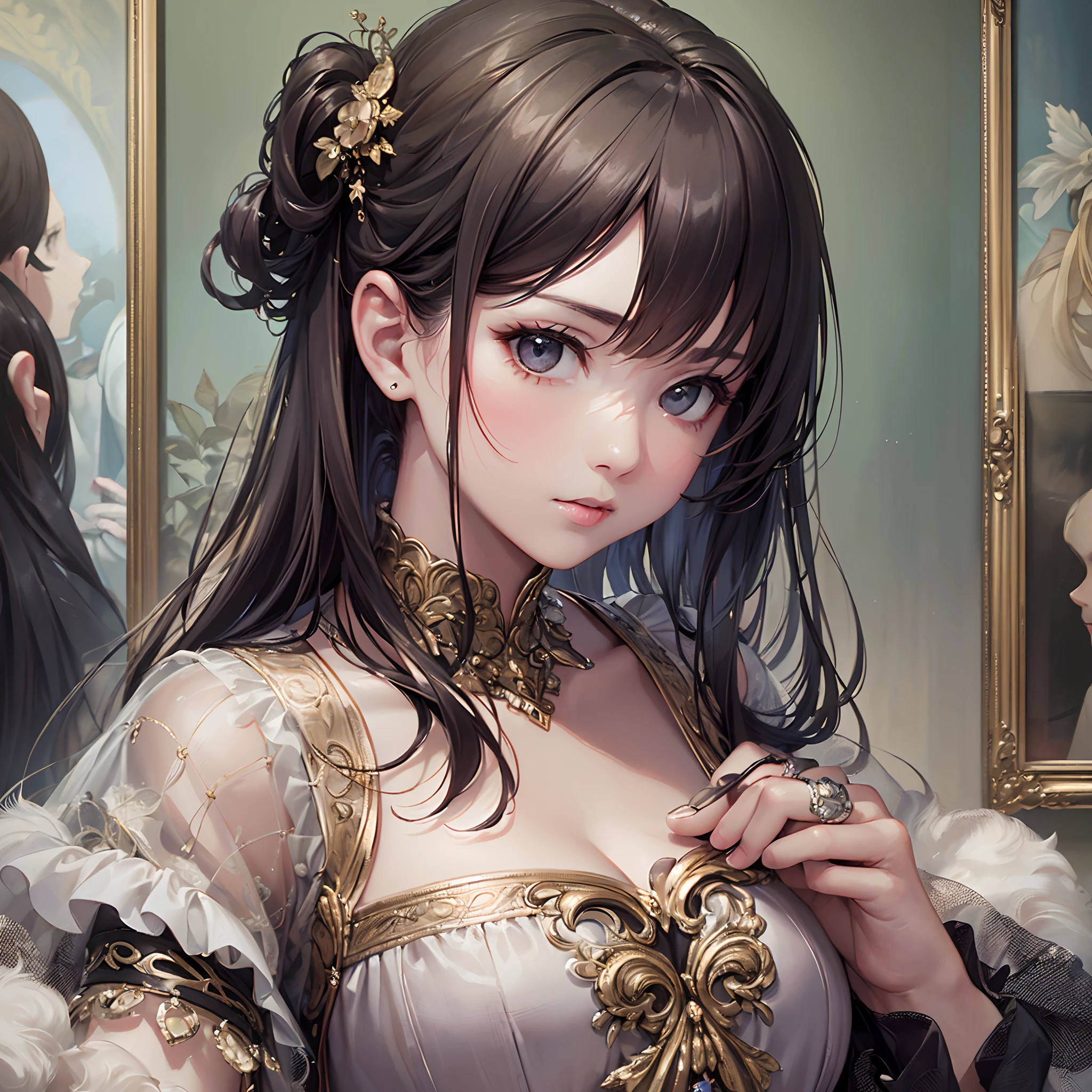 (Finest quality)),(超A high resolution),(ultra-detailliert),(Meticulous portrayal),((best pictures)),(Finest works of art),Ultra-Precision Art,The art of astounding depiction, Fashion art:1.5, Corset Dresses,耳Nipple Ring,a necklace,the ring