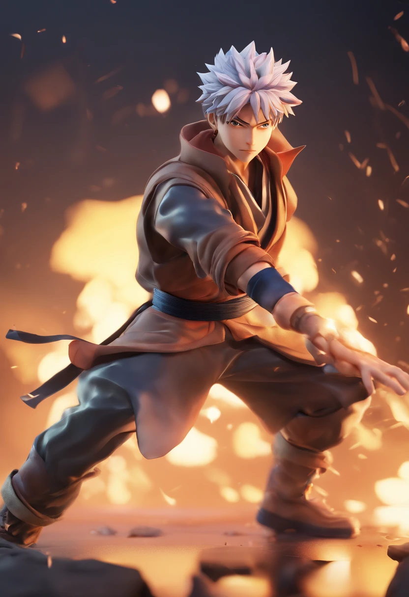 Estilo anime Parecido a Satoru Gojo, Attractive 17-year-old young man in fighting position
