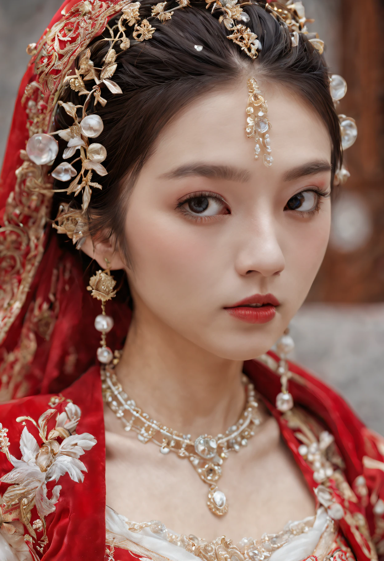 Highly detailed, High quality, Masterpiece, A illustration, best qualtiy, Best-aesthetic, Digital painting, ((Oil painting)), (close-up upper body:1.5), [: A graceful [Dancing woman : Crystal dancing skeletons, Hell AI:1.23) : 0.18], (Skeleton monsters made of crystal:1.2), Wearing a red majestic cloak : 3], (Theater background:1.4), ,Oil painting