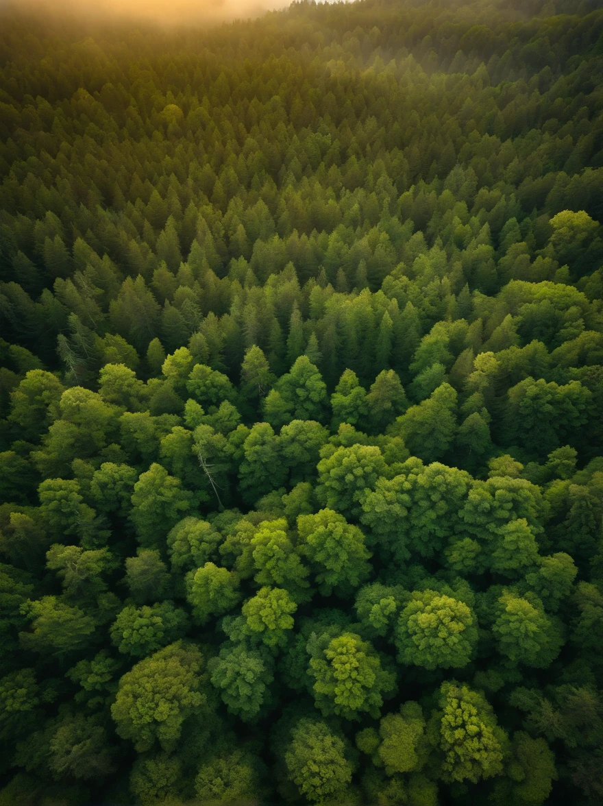 Live Action aerial photograph Primordial forest seen from the sky