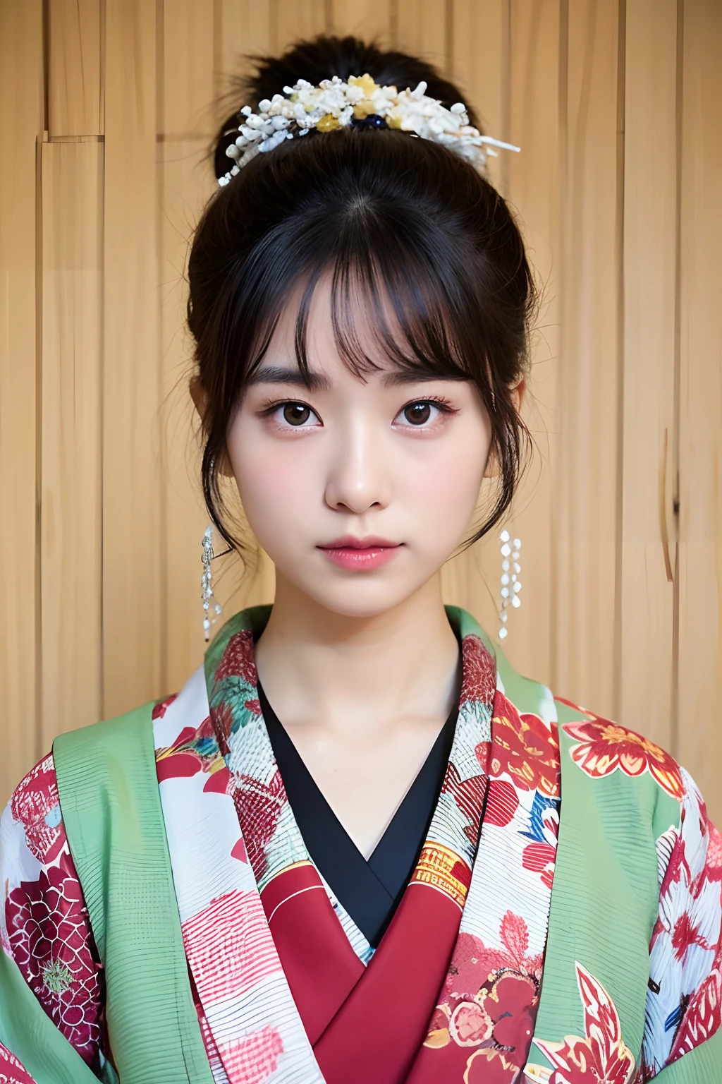 (extra detailed body、extra detailed face、best qualtiy:1.2)、femele、looking at the viewers、(Japan coming-of-age ceremony、kimono、Fancy makeup)