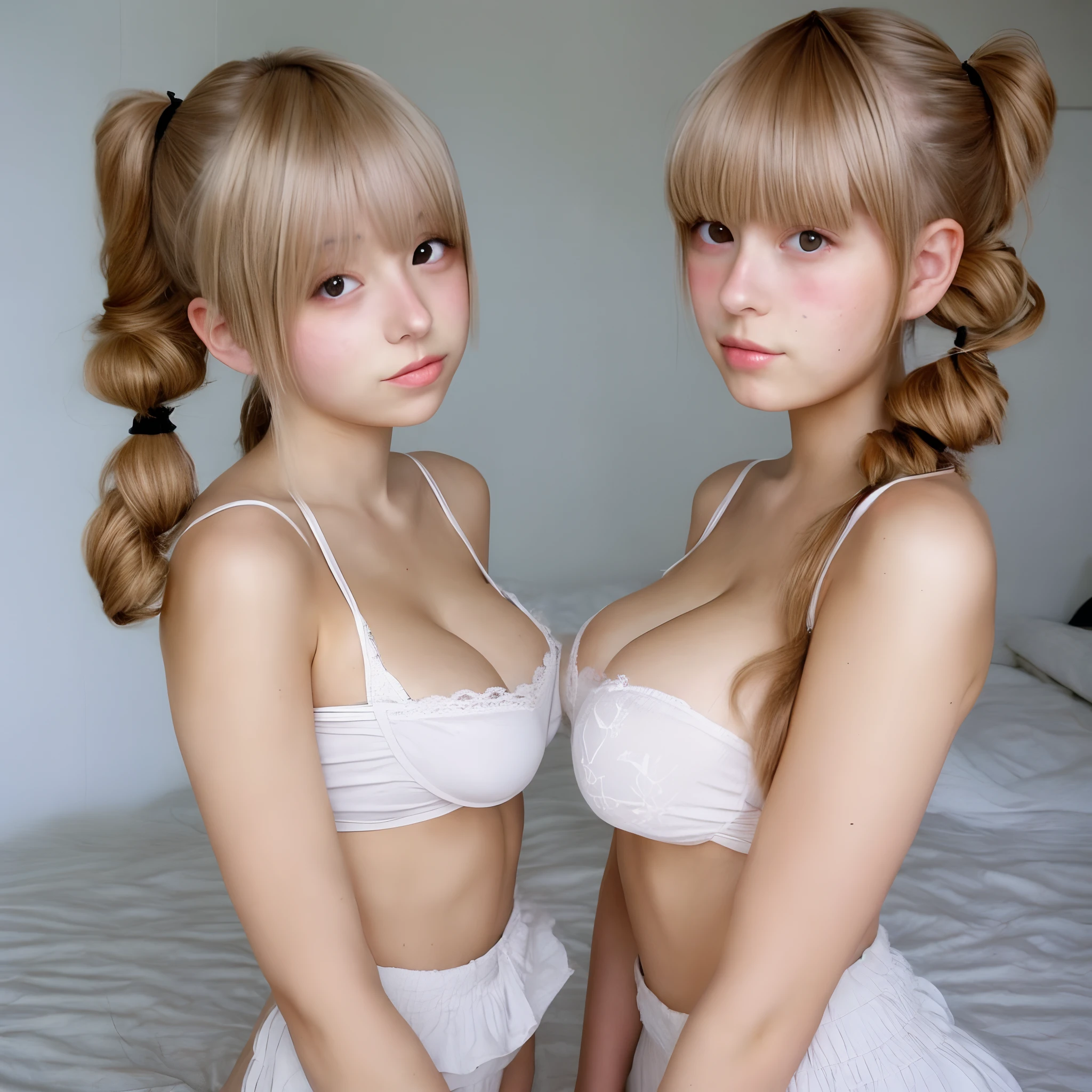 Beautiful girl with blonde twin tails breastsout light skinned Kawaiichi
