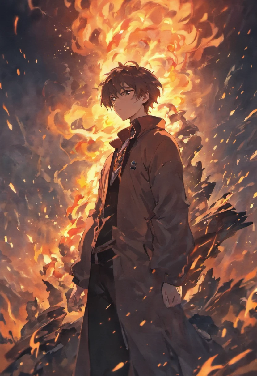 A brooding and mysterious man with a tragic past. He possesses incredible control over the element of fire but keeps it hidden from the world. anime poses relaxing