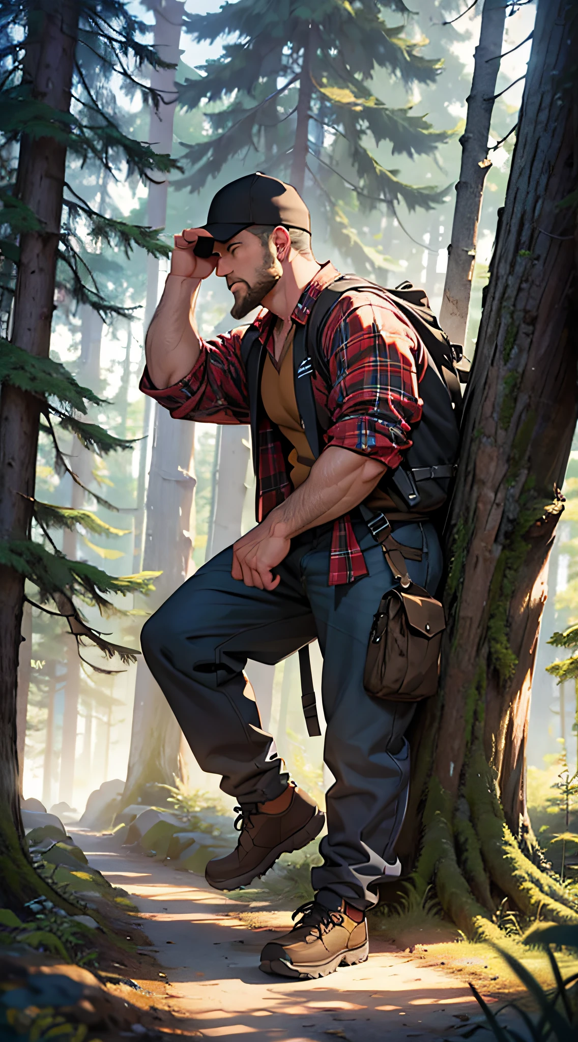lumberjack, ultra detailed, with a tree in the background, detailed scenery, realistic image