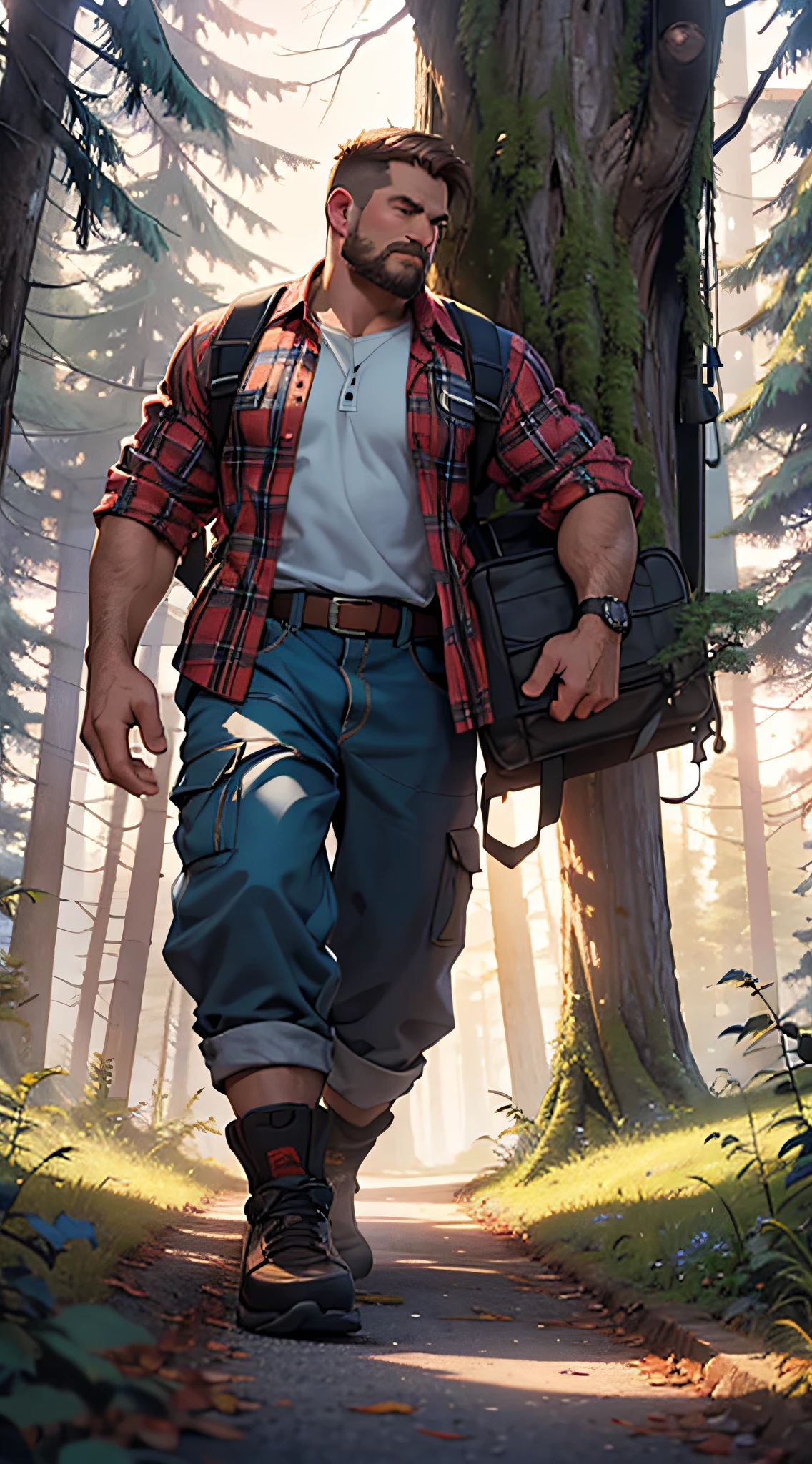 lumberjack, ultra detailed, with a tree in the background, detailed scenery, realistic image