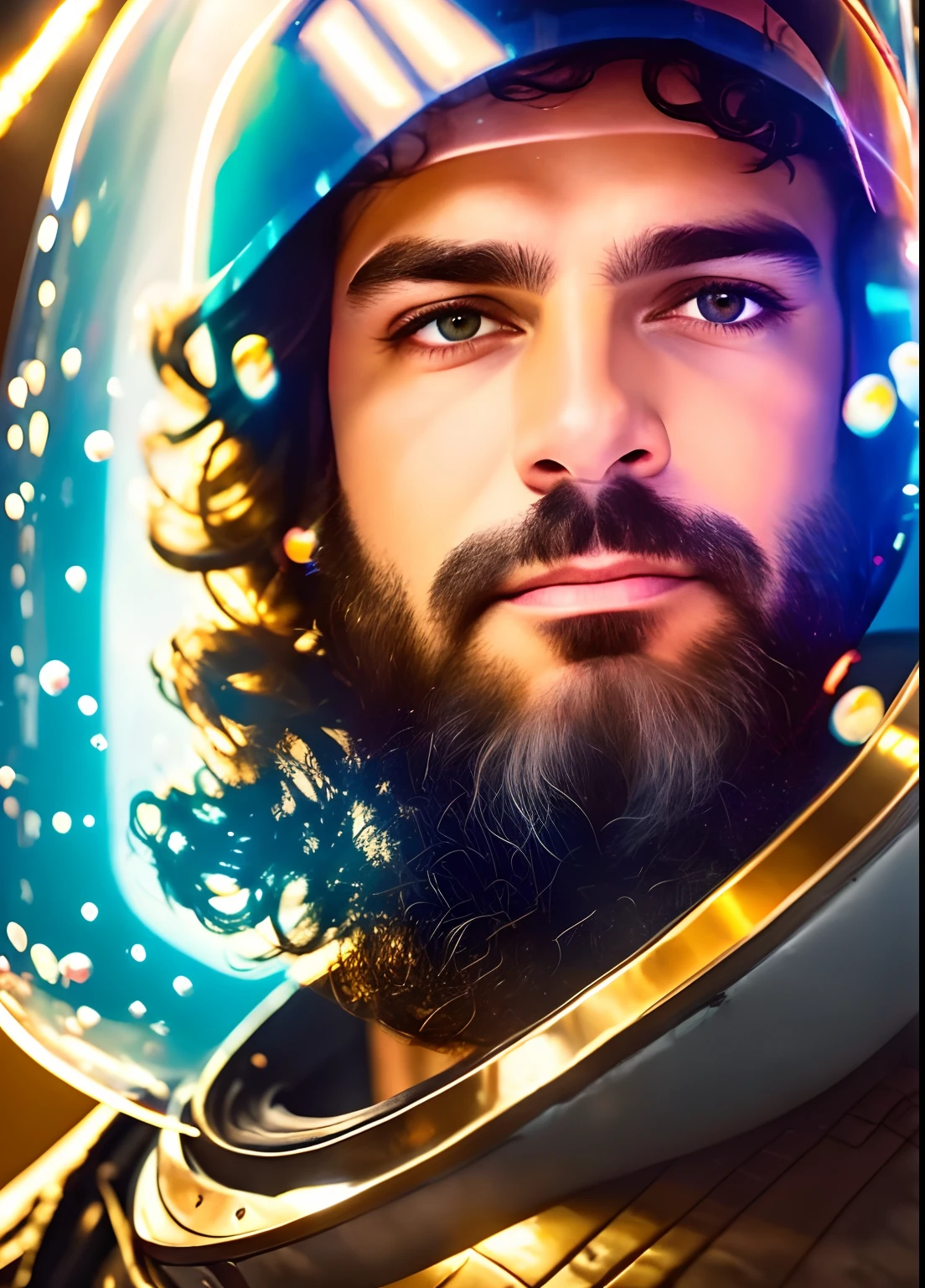 foto de edgarpetistadosul, homem em ((Retro Space Suit with Bubble Helmet)), pintura fotorrealista, retrato, incrivelmente atraente(papel de parede 8k extremamente detalhado), Rosto altamente detalhado, intrincado, 8k, altamente detalhado, Volumetric lighting, pintura digital, intenso, foco nítido, Arte de Artgerm e Rutkowski e Alphonse Mucha, CGSetnation, vibrante, dynamic atmosphere, fotorrealista, Closeup