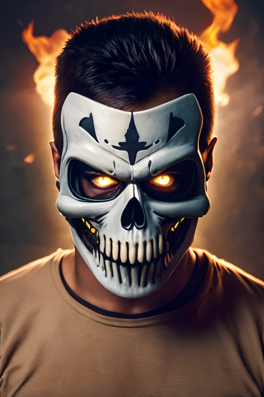 angry man wearing a skull mask getting ready for WW3