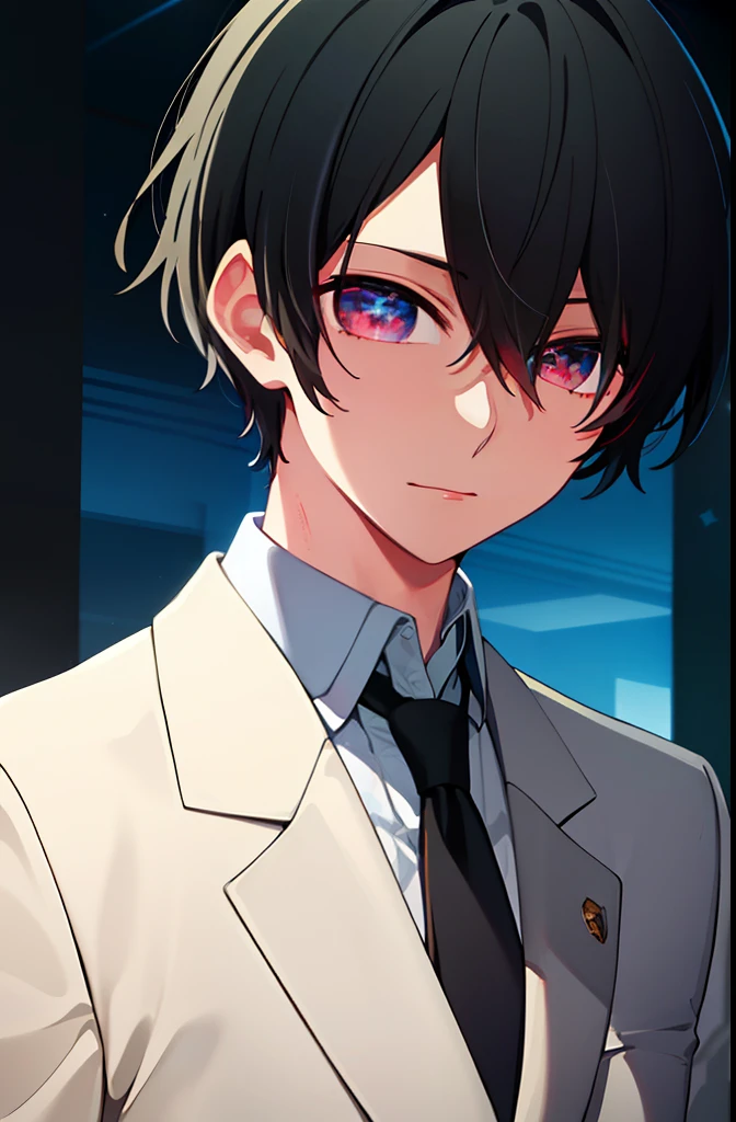 masterpiece, best quality, high quality, 1boy, solo, male focus, looking at viewer, upper body, hoshino_aquamarine, star-shaped_pupils, black hair , red eyes