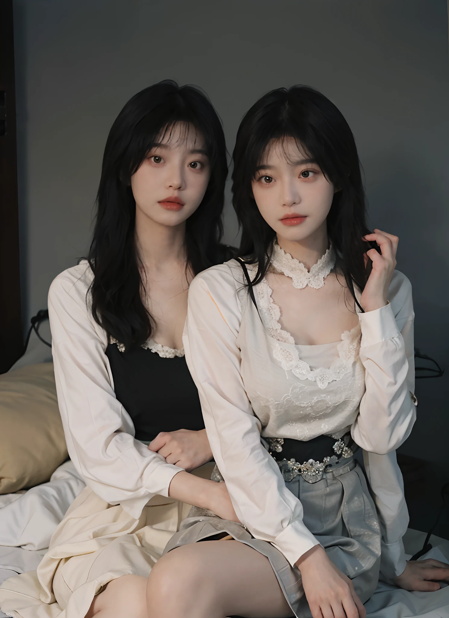 best qualtiy, 超高分辨率, (realisticlying:1.4), one-girl, A pair of clear and moving peach blossom eyes,Royal Sister,Black long straight,Yellow tight skirt, (big cleavage breasts:1.2), looking at viewert, closeup cleavage ,