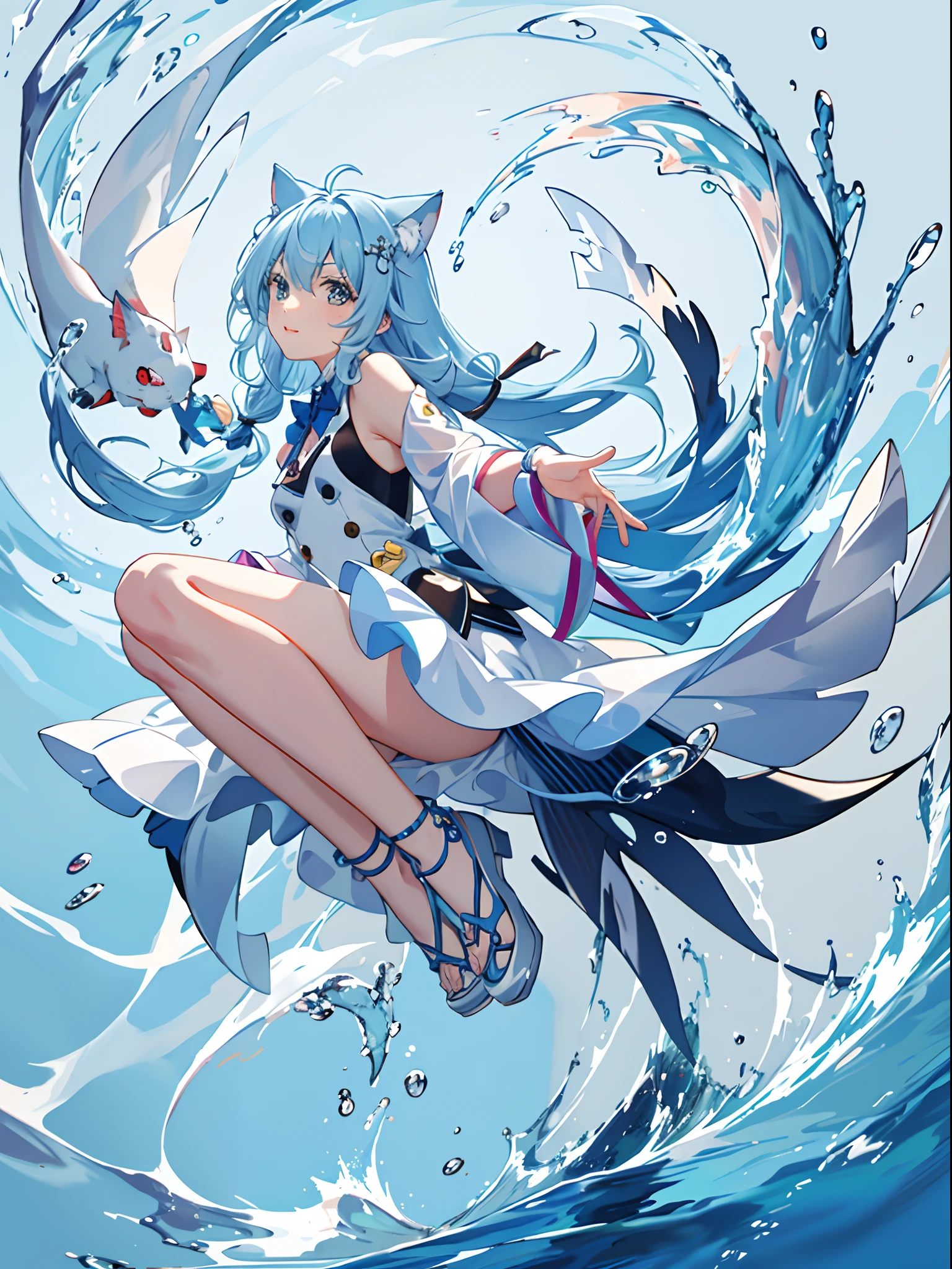 Anime cat in the water,fish around, anime visual of a cute cat, Trending on ArtStation pixiv, cute detailed digital art, a cat swimming in water, Wallpaper Anime Blue Water, anime cat, clean and meticulous anime art, Pisif Contest Champion, Pisif, Guweiz in Pixiv ArtStation, splash art anime , cute detailed artwork