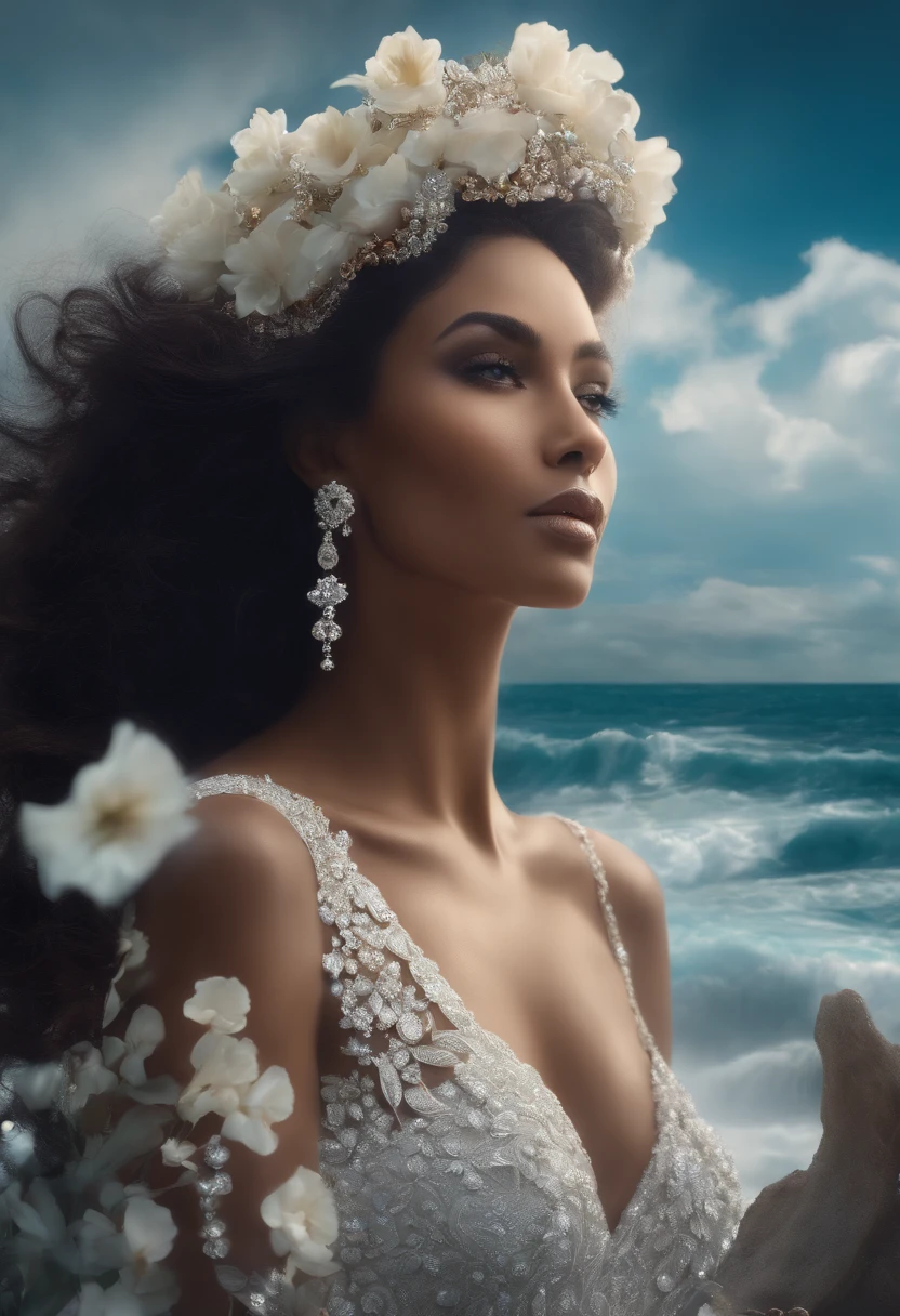 godess_YemanjaFull_body_ocean_diamonds_clouds_white flowers