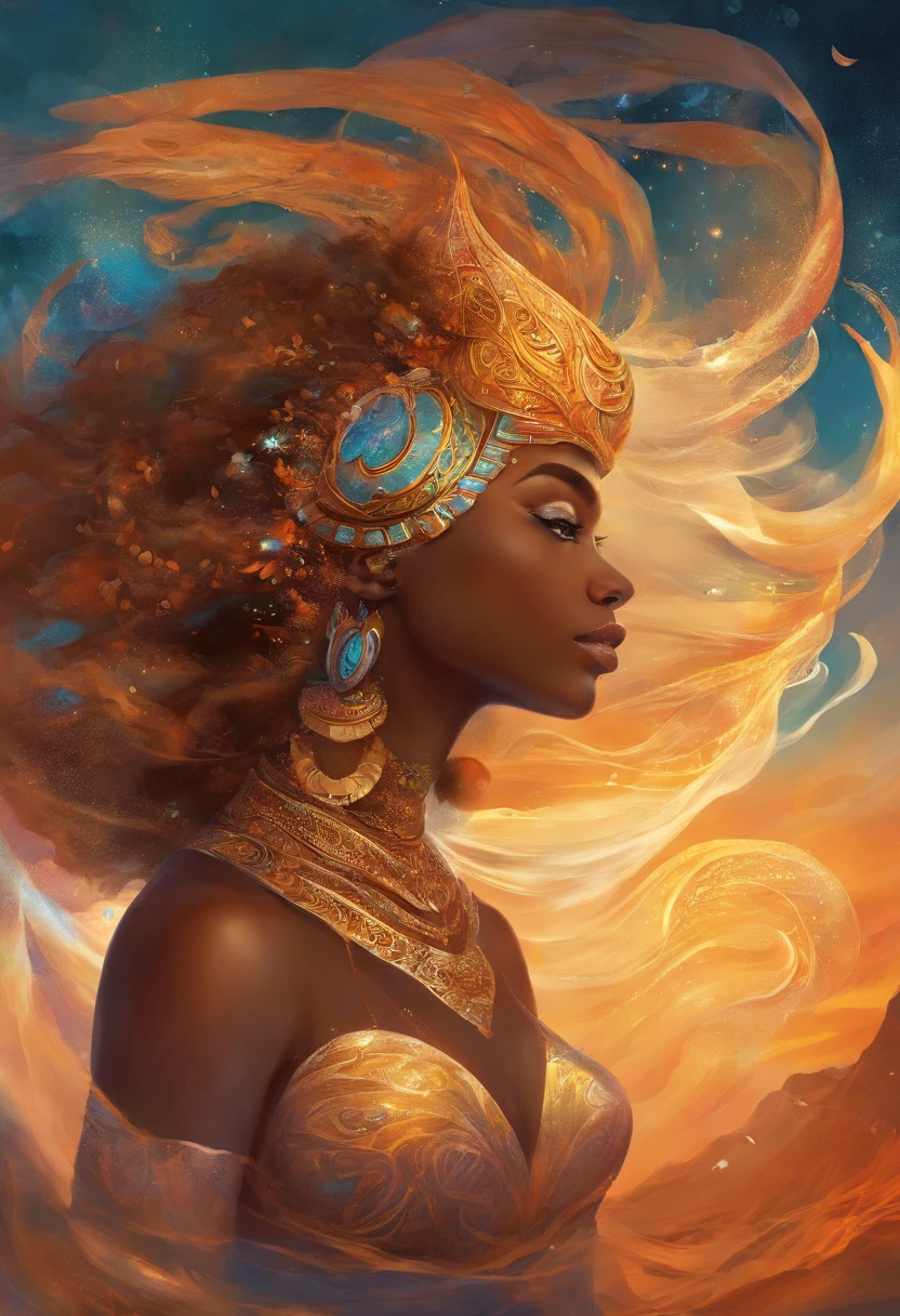 Godess_Iemanjá brown skin.. ONDAS_corpo_oceano_perolas ,nuvem_flores brancas