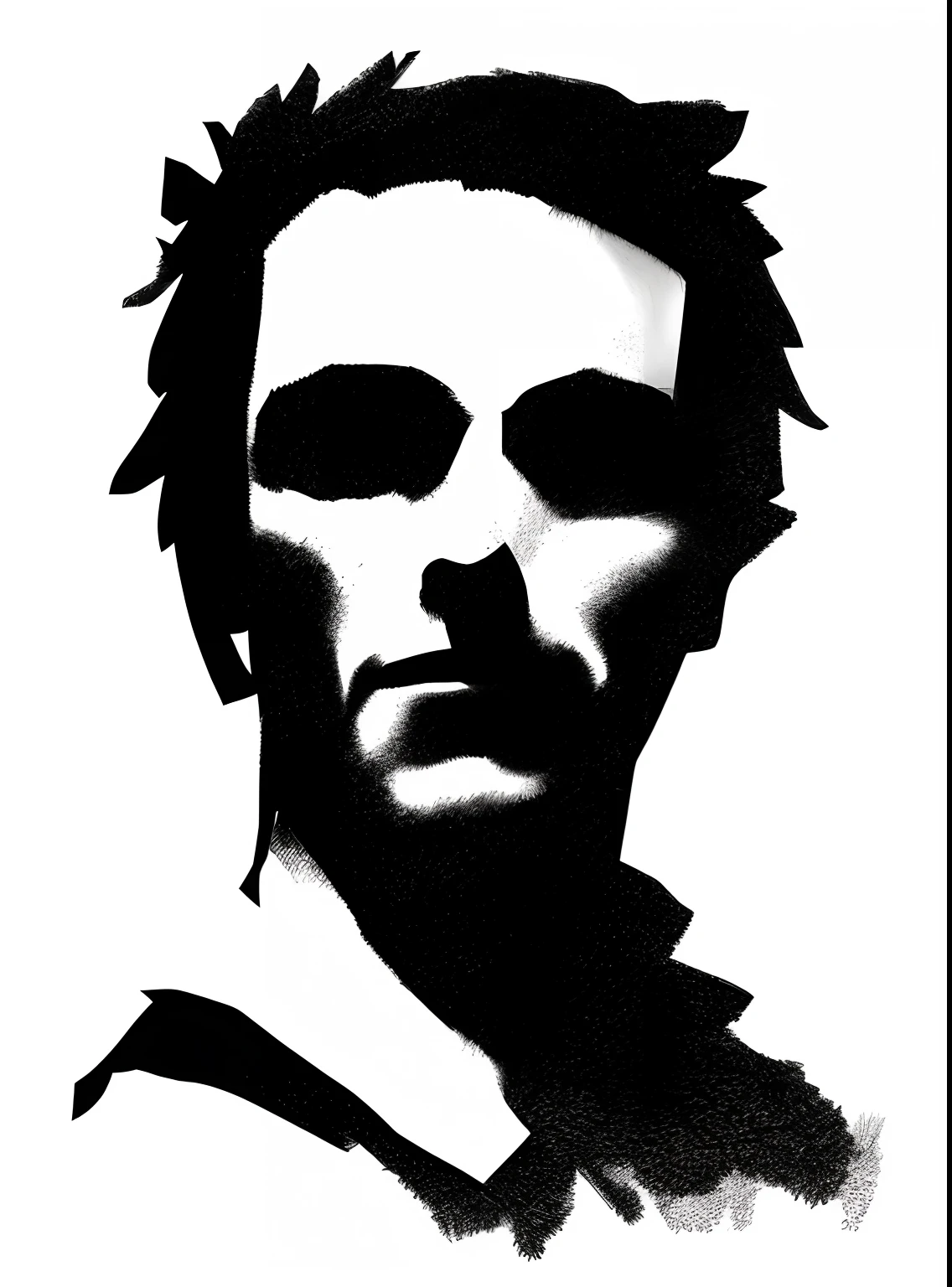 a close up of a black and white drawing of a man, inspired by Antonin Artaud, shadowed face, inspired by James Bolivar Manson, shaded face, inspired by Endre Bálint, vector ink drawing, inspired by John Cale, inspired by Rezső Bálint, inspired by Andrei Kolkoutine