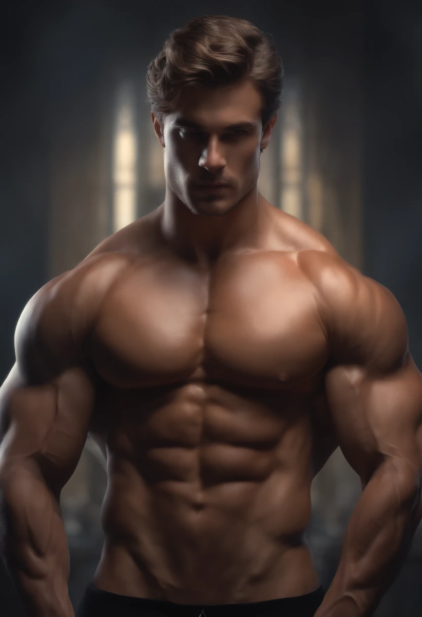 A bare-muscled male,male genitalia,,abdominal muscle,pectoralis major muscle,ass,fantasia, intrincado, elegante, pintura digital, trending on ArtStation, arte conceitual, foco nítido, 4k.