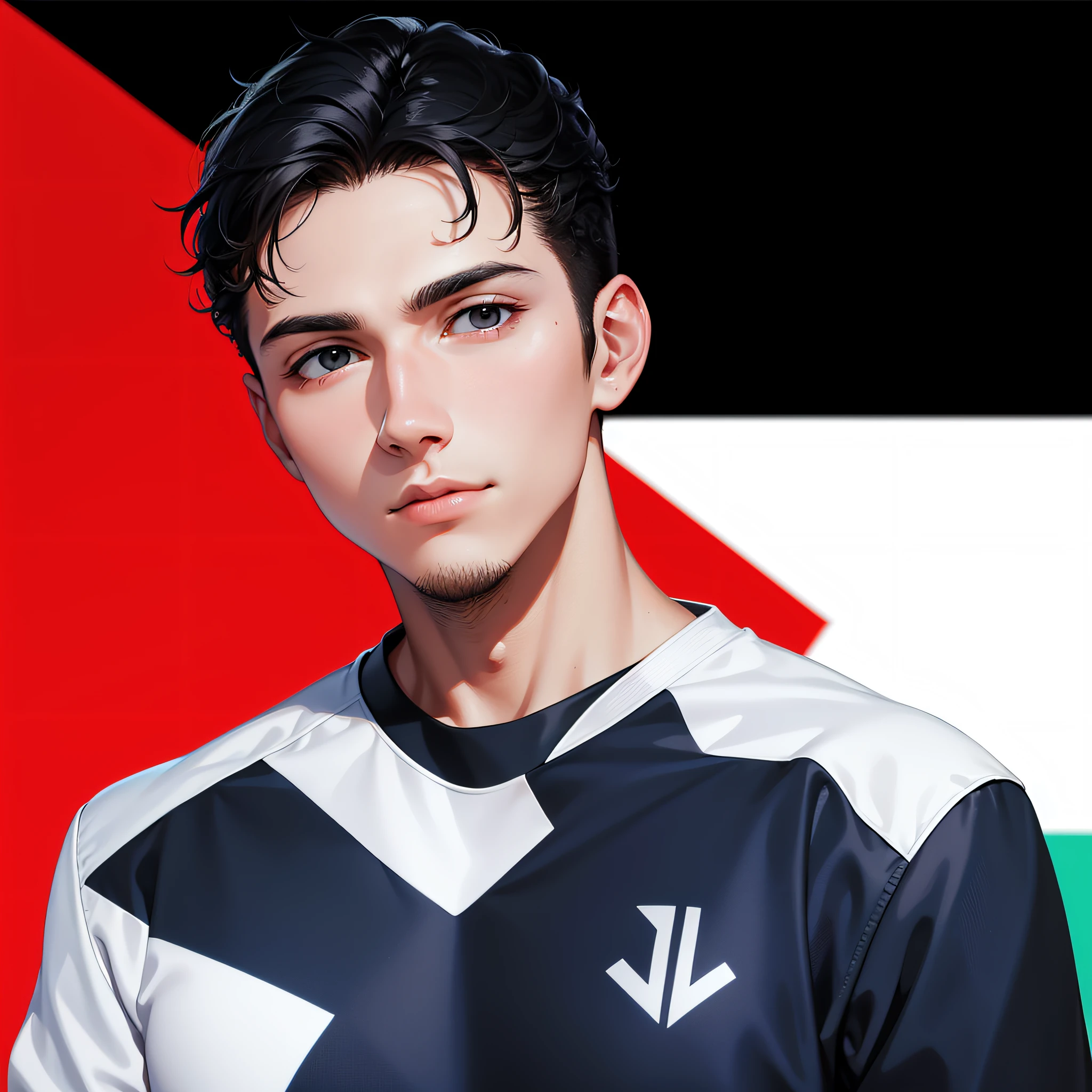 Attractive profile picture, masterpiece, ultra-precise rendering, beautiful and cool young man, trustworthy, dependable young man, savior of the world, simple design, most beautiful image, 4K, (black hair, curly hair)