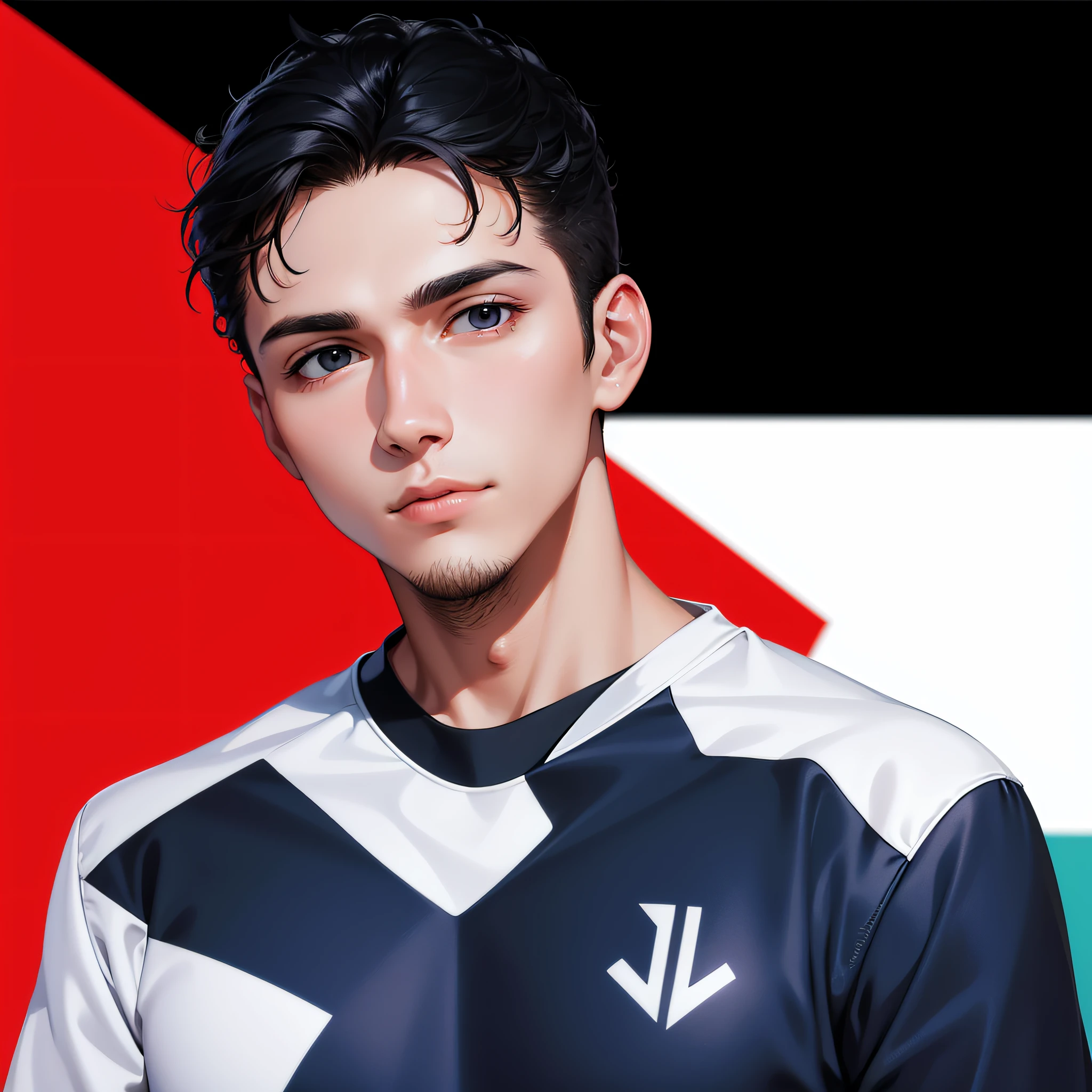 Attractive profile picture, masterpiece, ultra-precise rendering, beautiful and cool young man, trustworthy, dependable young man, savior of the world, simple design, most beautiful image, 4K, (black hair, curly hair)
