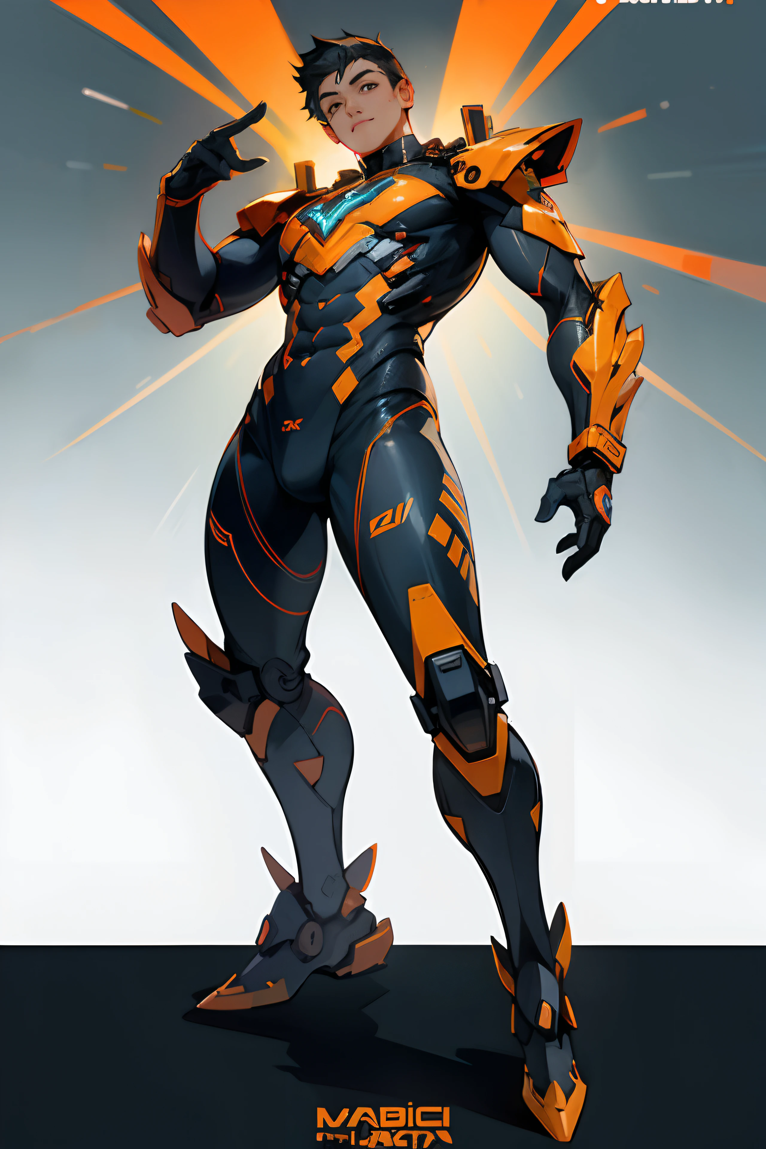full body male cybernatic mahabrata with comical pose