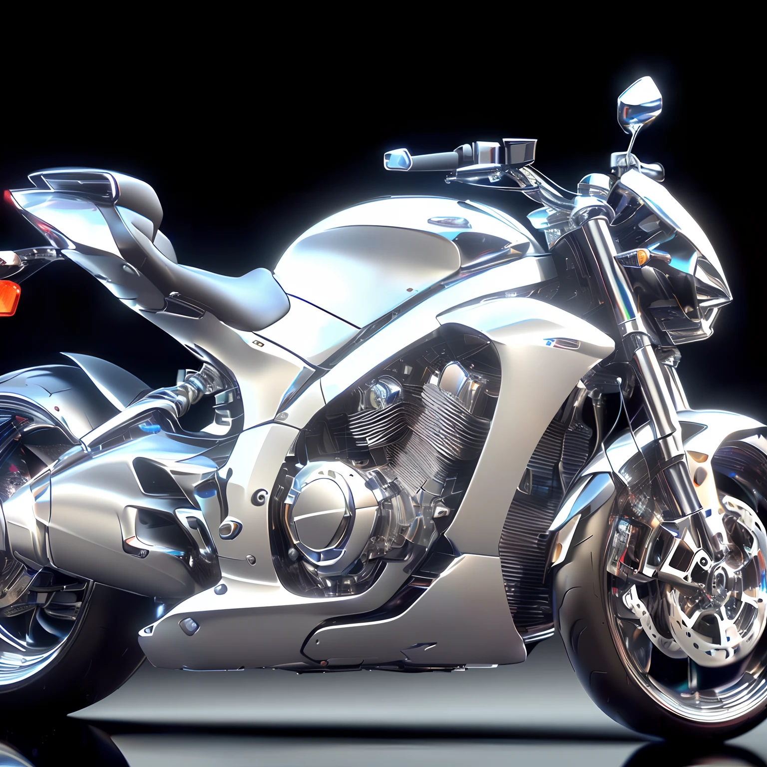 Close up of shiny motorcycle on reflective surface, Cycle 3D Rendering, cycles4d render, Cycle Rendering 4K, Futuristic chrome vehicles, daniel maidman octane rendering, Futuristic motorcycle, Cycles render, super rendered in octane render, Octane Engine Rendering 8K HDR, Cinema 4D Rendered in Octane, 3d high octane render, DMT images. Octane Render