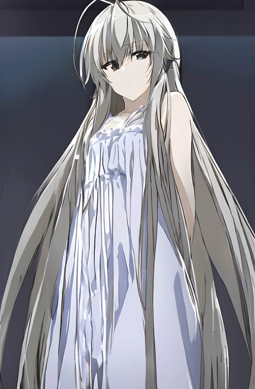 Sora Kasugano with a white night gown on, perfect brown eyes, prefect white night gown